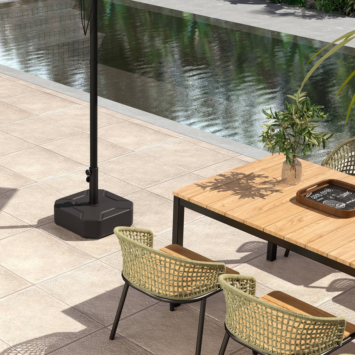 Square Garden Parasol Base, Garden Umbrella Stand Heavy Duty Parasol Base, Filled Up to 25kg with Stand or 20kg with Water for for 38, 48 mm Poles, Black