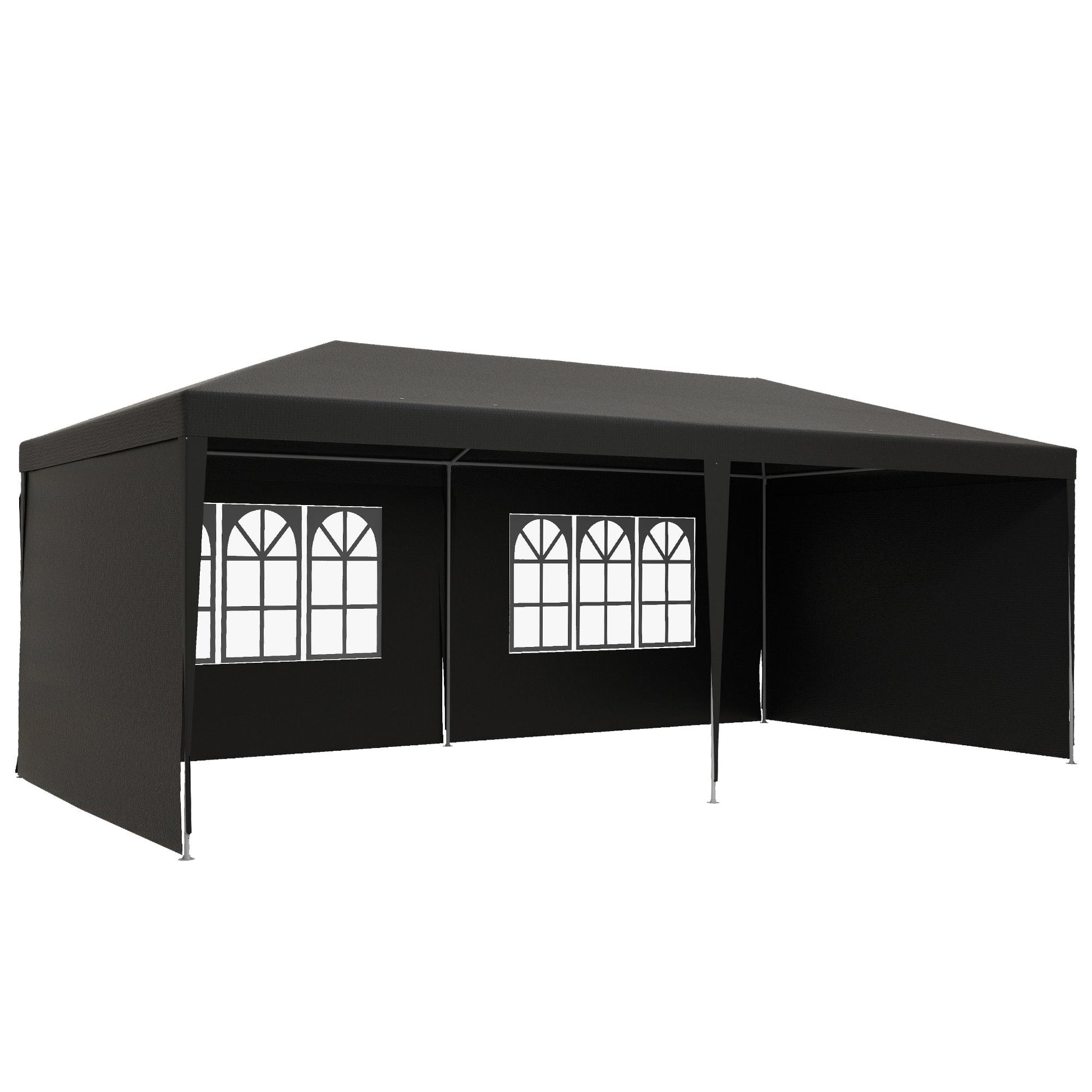 6 x 3 m Party Tent Gazebo Marquee Outdoor Patio Canopy Shelter with Windows and Side Panels Dark Grey