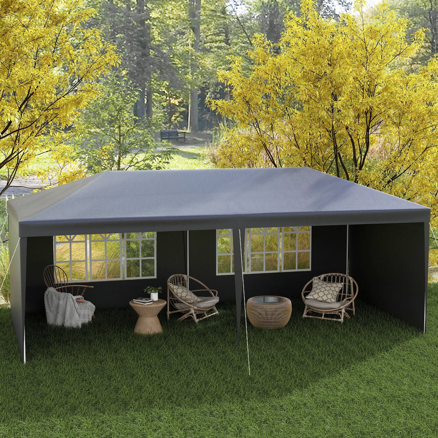 6 x 3 m Party Tent Gazebo Marquee Outdoor Patio Canopy Shelter with Windows and Side Panels Dark Grey