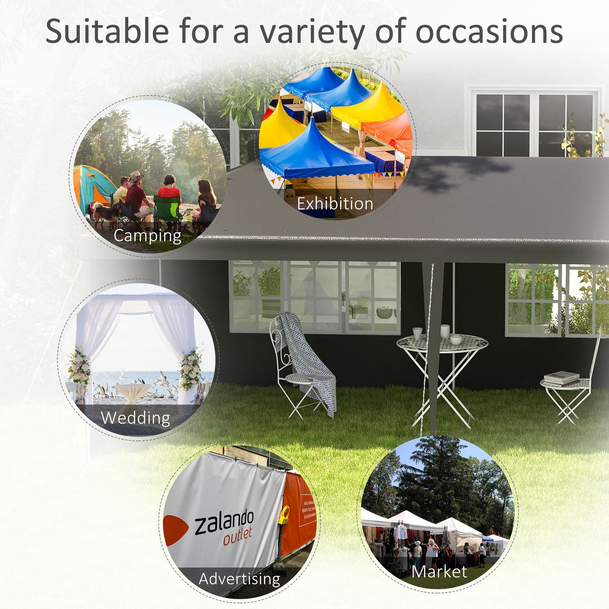 6 x 3 m Party Tent Gazebo Marquee Outdoor Patio Canopy Shelter with Windows and Side Panels Dark Grey