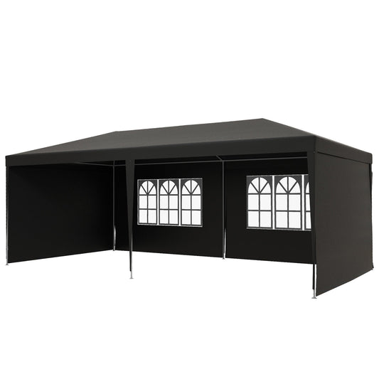 6 x 3 m Party Tent Gazebo Marquee Outdoor Patio Canopy Shelter with Windows and Side Panels Dark Grey