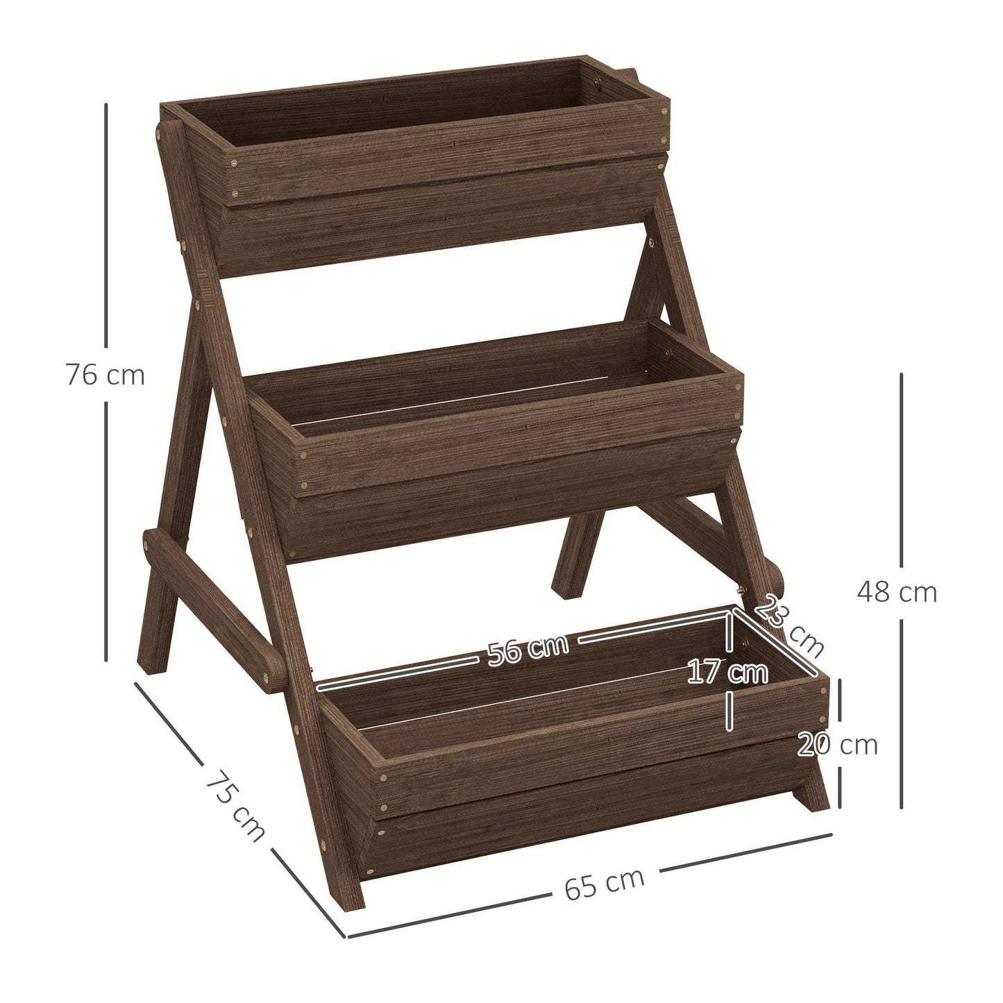 3 Tier 66L Raised Garden Bed Wooden Elevated Planter Box Kit for Flower, Vegetable, Herb, 65 x 75 x 76cm, Tan