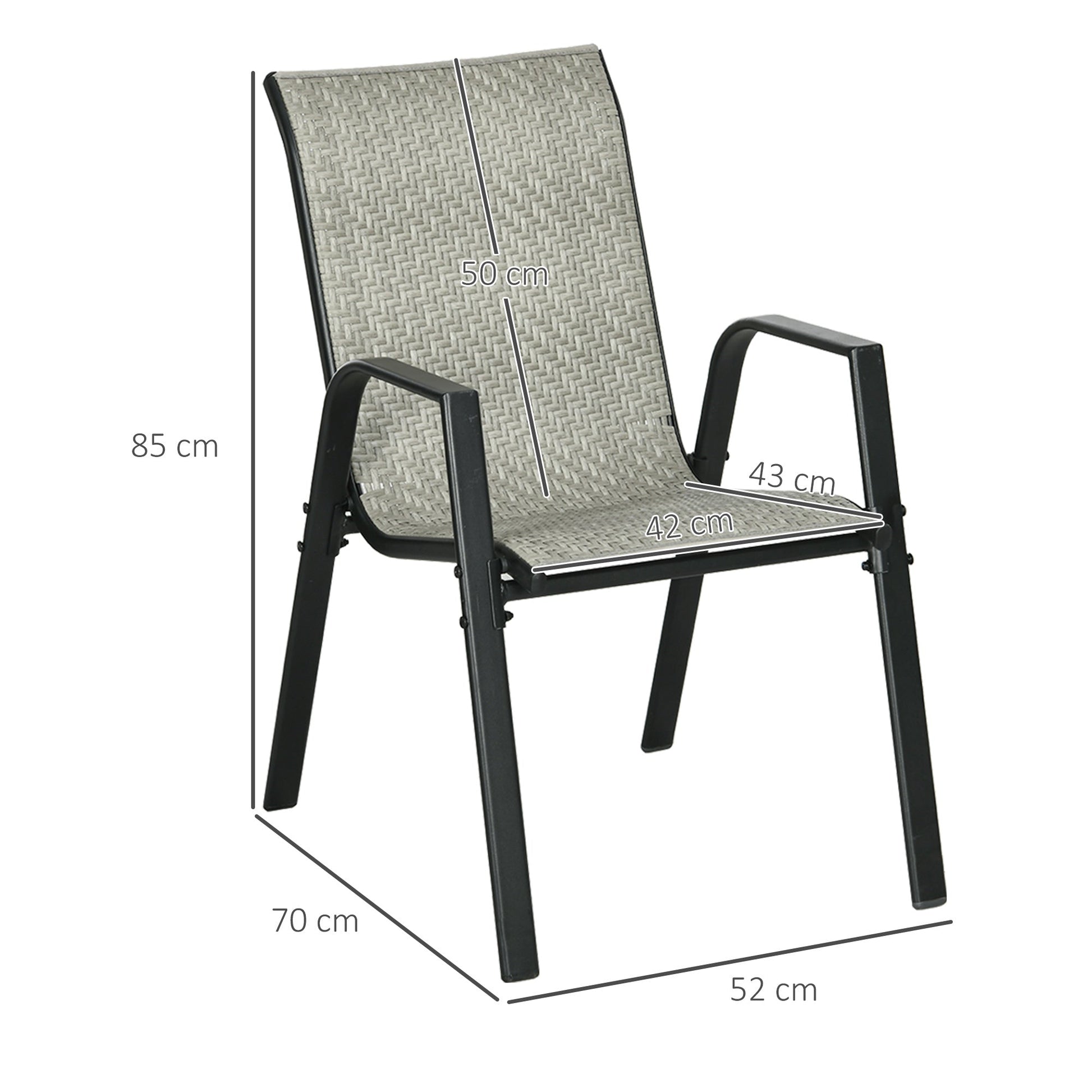 Stackable Outdoor Chairs Set of 4, Rattan Garden Chairs with Armrests and Backrest for Deck, Mixed Grey