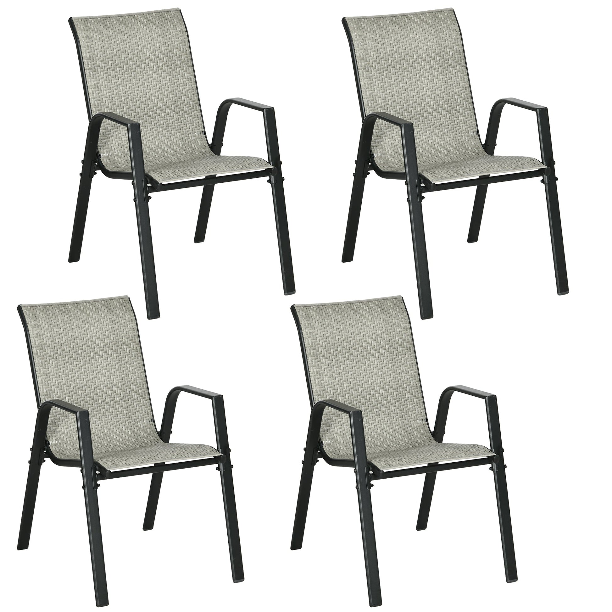 Stackable Outdoor Chairs Set of 4, Rattan Garden Chairs with Armrests and Backrest for Deck, Mixed Grey
