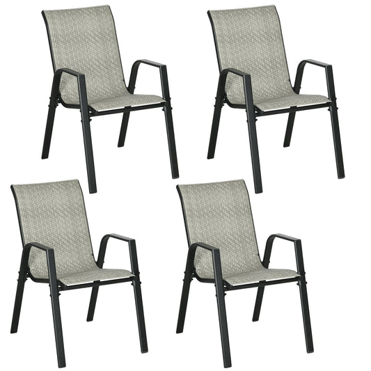 Stackable Outdoor Chairs Set of 4, Rattan Garden Chairs with Armrests and Backrest for Deck, Mixed Grey