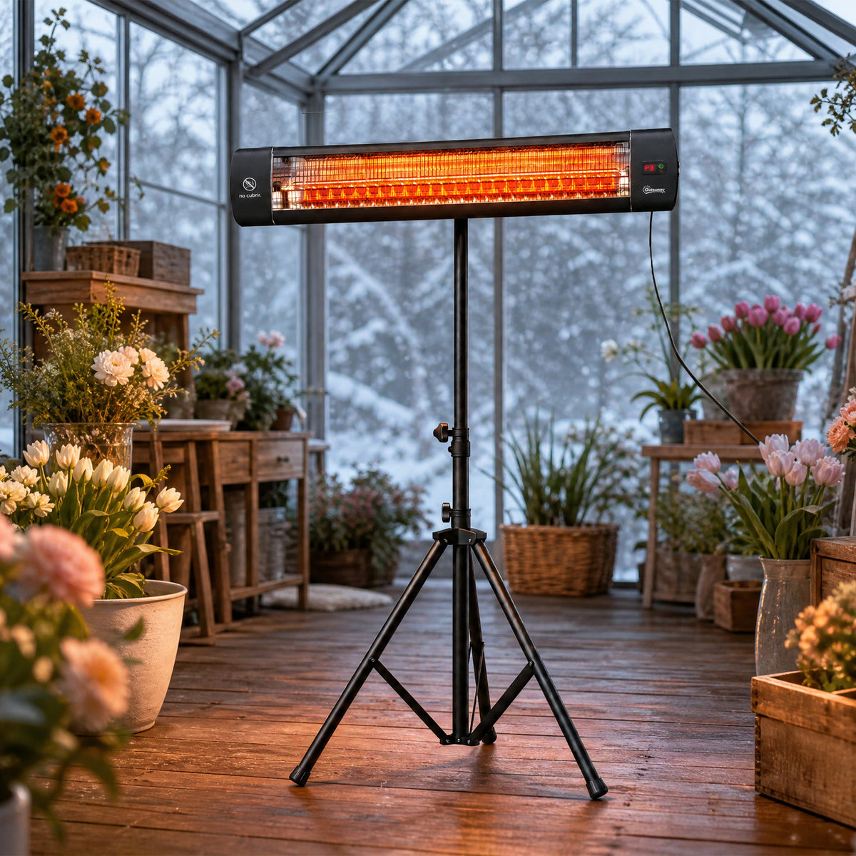 2500 W Electric Infrared Patio Heater, IP65 Free Standing Outdoor Garden Heater with Height Adjustable Tripod, 3 Heat Settings, 24H Timer, Touch/Remote Control, Tip-Over Protection, Black