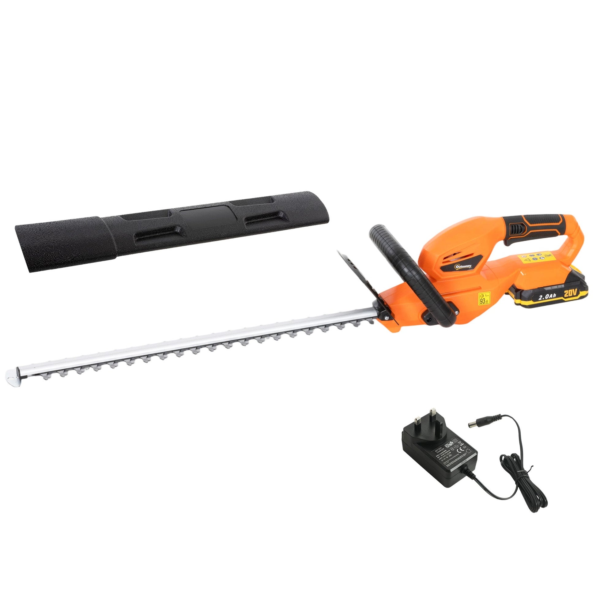 20" Cordless Hedge Trimmer, 18V Electric Hedge Cutter with 51cm Dual Action Blade, 2000mAh Battery and Charger for Garden Branches, Shrubs, Twigs, Orange