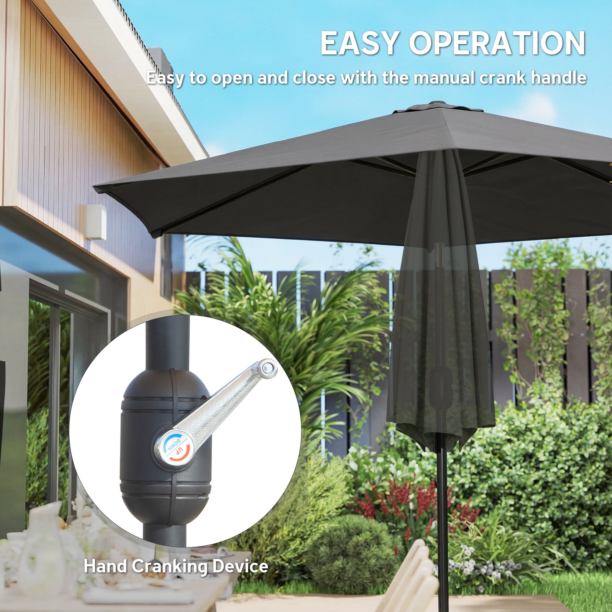 2.6 m Garden Parasol Umbrella with Aluminium Pole, Outdoor Table Market Patio Umbrella Sun Shade with Tilt and Crank, Vent, Black
