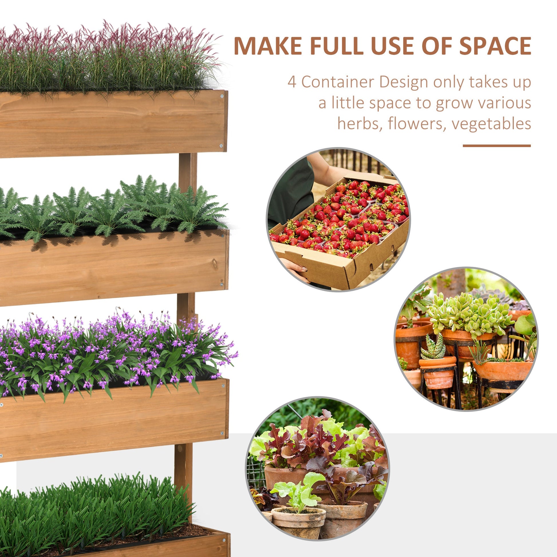 80cm x 45cm x 142cm 4-Tier Raised Garden Bed, Fir Wood Vertical Planter Box, Freestanding Elevated Plant Stand for Indoor Outdoor Use, Orange