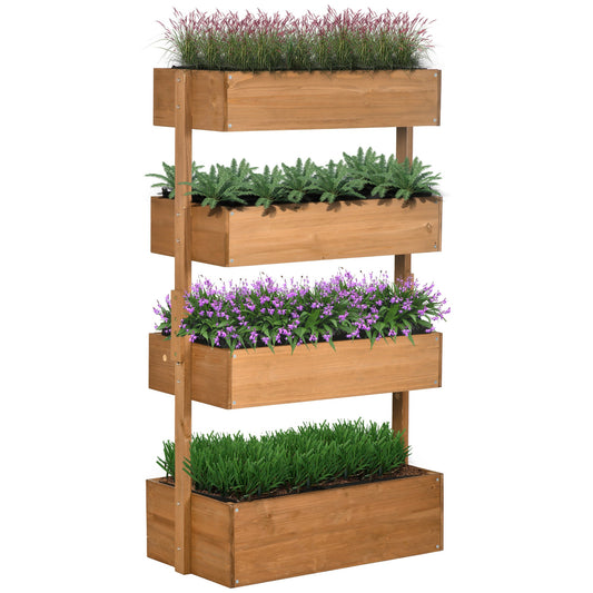 80cm x 45cm x 142cm 4-Tier Raised Garden Bed, Fir Wood Vertical Planter Box, Freestanding Elevated Plant Stand for Indoor Outdoor Use, Orange