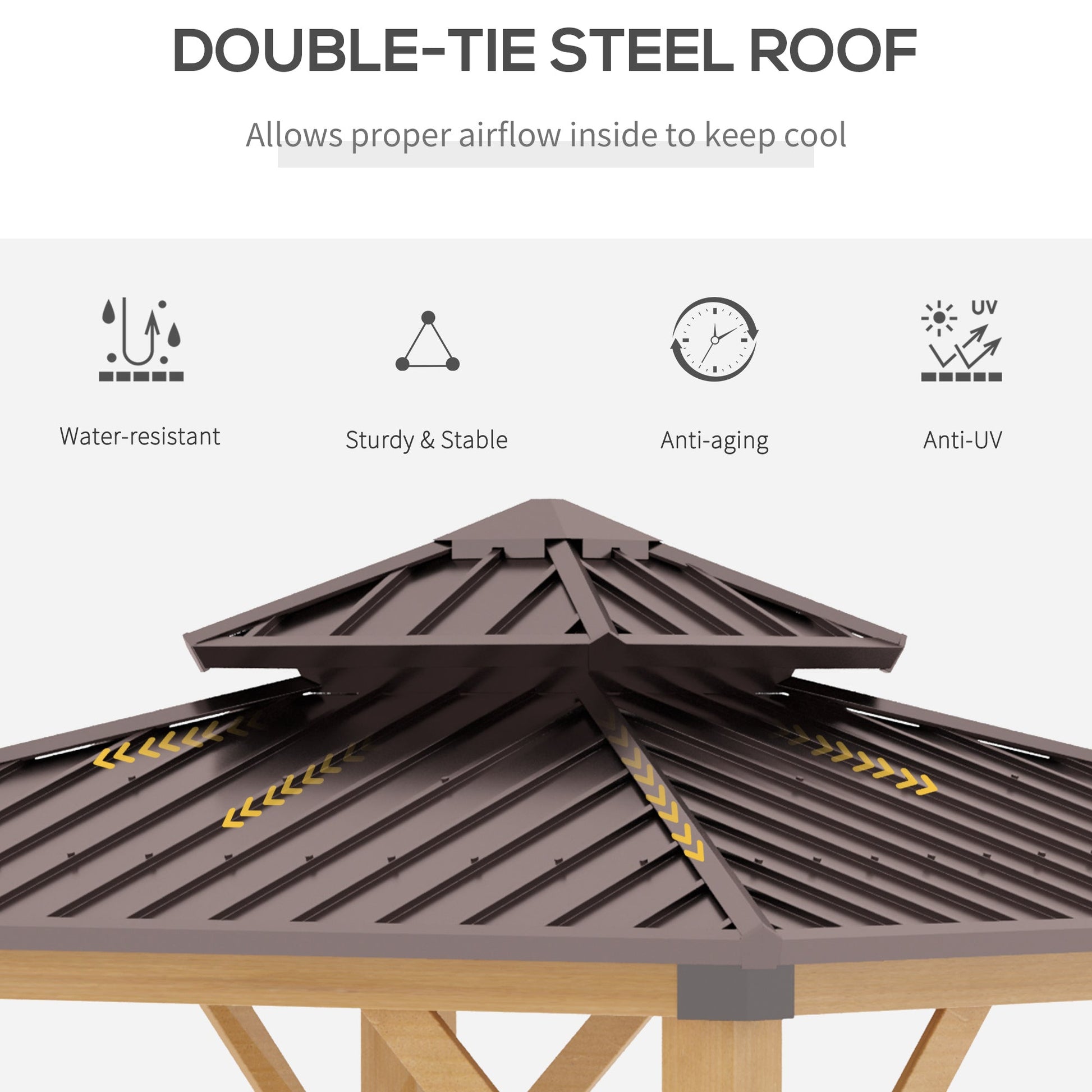 3x(3)M Outdoor Hardtop Gazebo Canopy with 2-Tier Roof and Solid Wood Frame, Outdoor Patio Shelter for Patio, Garden, Brown