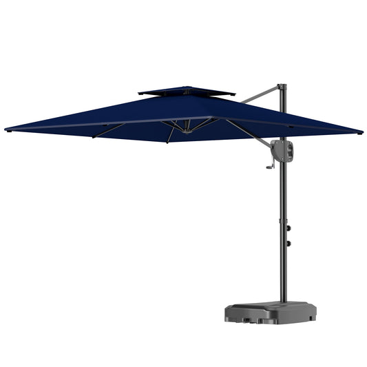 2.5m Garden Cantilever Parasol with Fillable Base, Up to 40kg, Double Top Garden Parasol, Square Overhanging Patio Umbrella with Crank Handle and Tilt for Outdoor Sun Shade, Blue