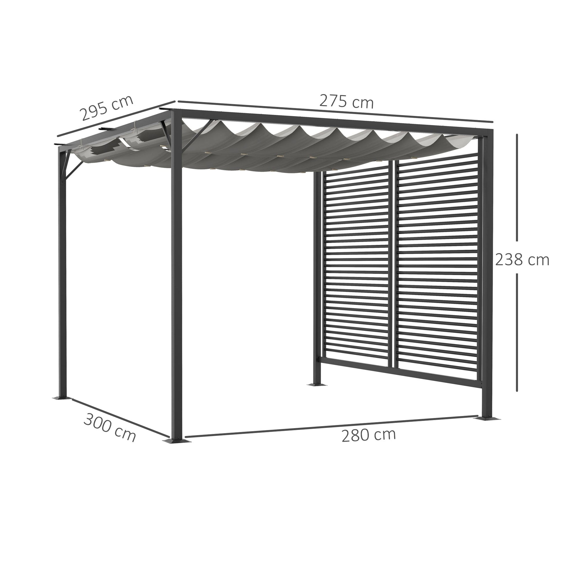 2.8 x 3(m) Metal Outdoor Pergola with Retractable Roof, Outdoor Gazebo Canopy Shelter with Grommet Holes for Garden, Patio, Lawn, Grey