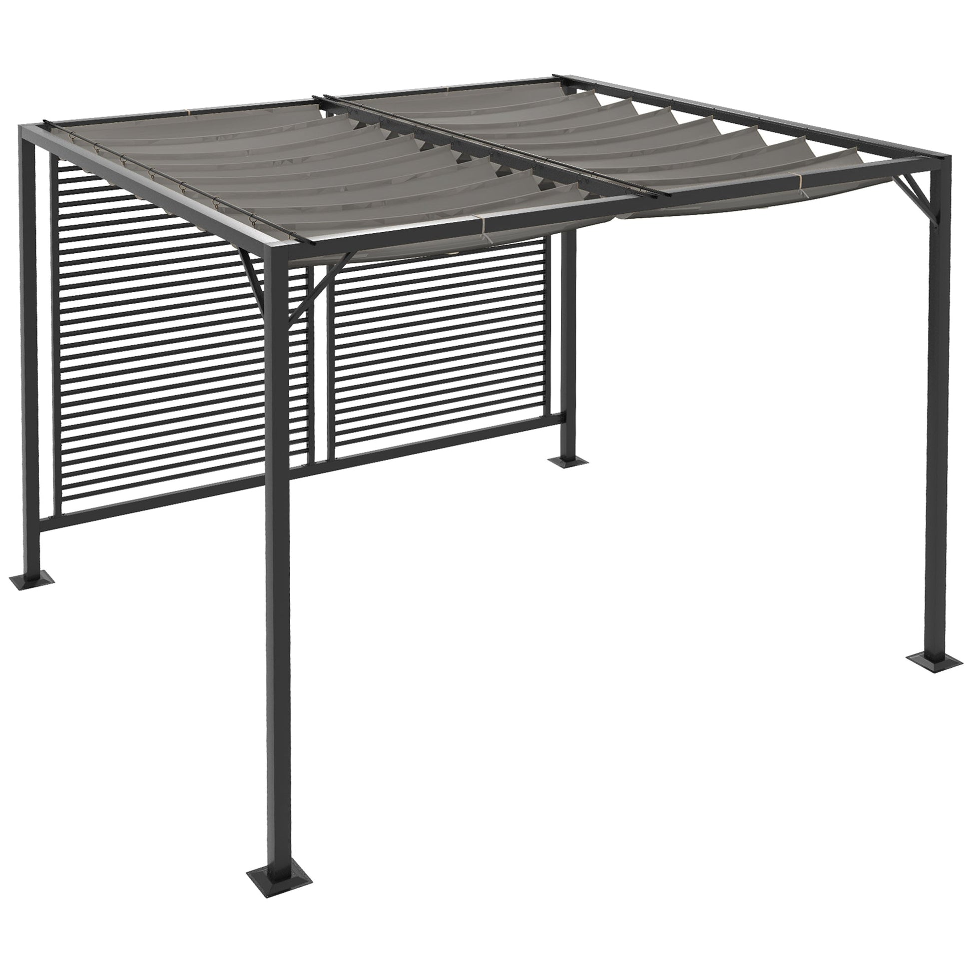 2.8 x 3(m) Metal Outdoor Pergola with Retractable Roof, Outdoor Gazebo Canopy Shelter with Grommet Holes for Garden, Patio, Lawn, Grey