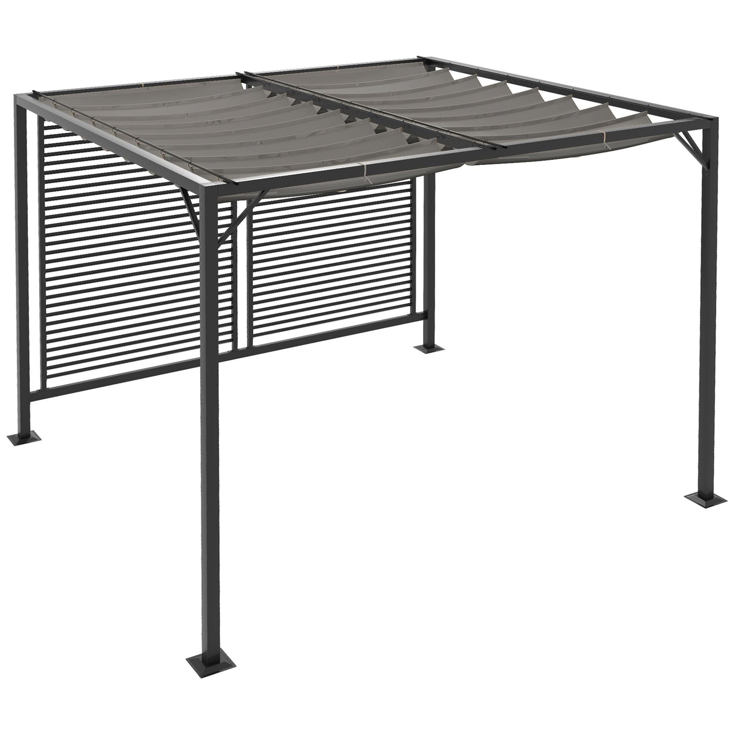 2.8 x 3(m) Metal Outdoor Pergola with Retractable Roof, Outdoor Gazebo Canopy Shelter with Grommet Holes for Garden, Patio, Lawn, Grey