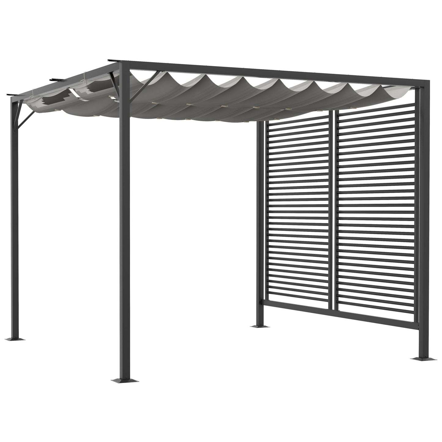 2.8 x 3(m) Metal Outdoor Pergola with Retractable Roof, Outdoor Gazebo Canopy Shelter with Grommet Holes for Garden, Patio, Lawn, Grey
