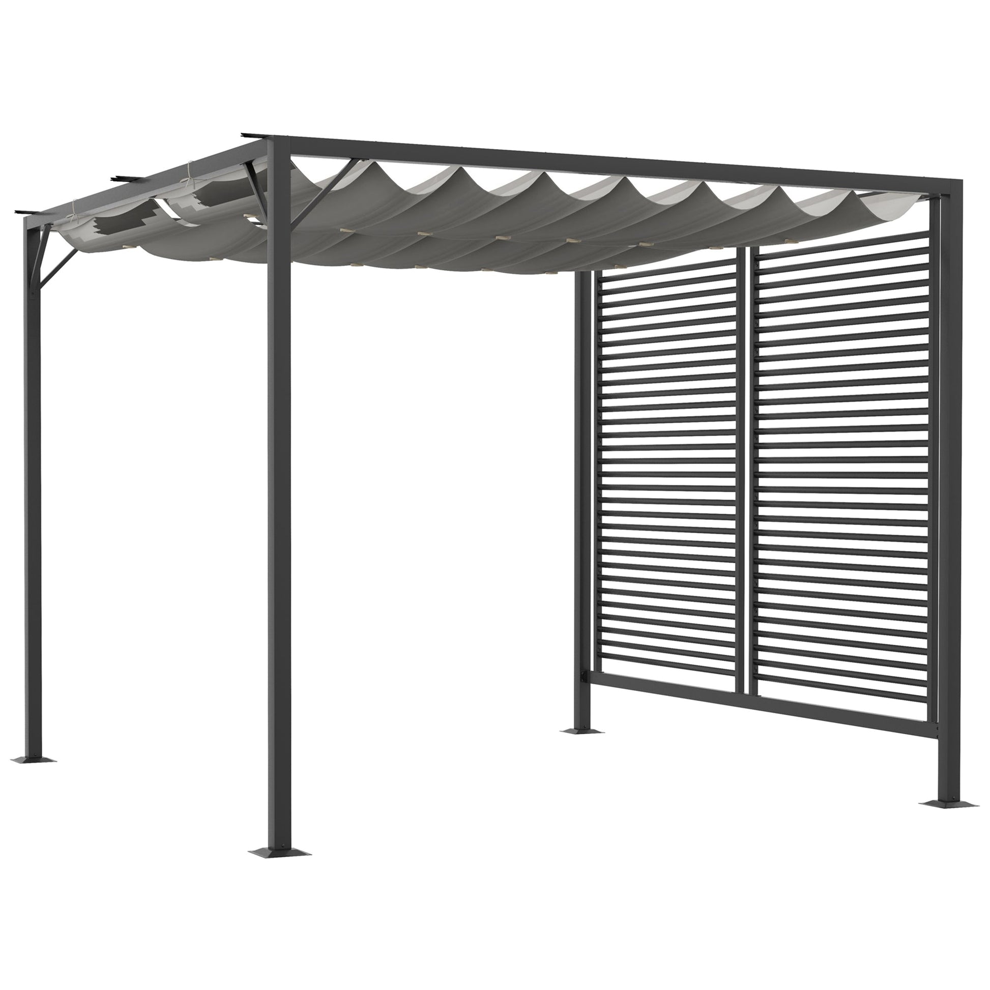 2.8 x 3(m) Metal Outdoor Pergola with Retractable Roof, Outdoor Gazebo Canopy Shelter with Grommet Holes for Garden, Patio, Lawn, Grey