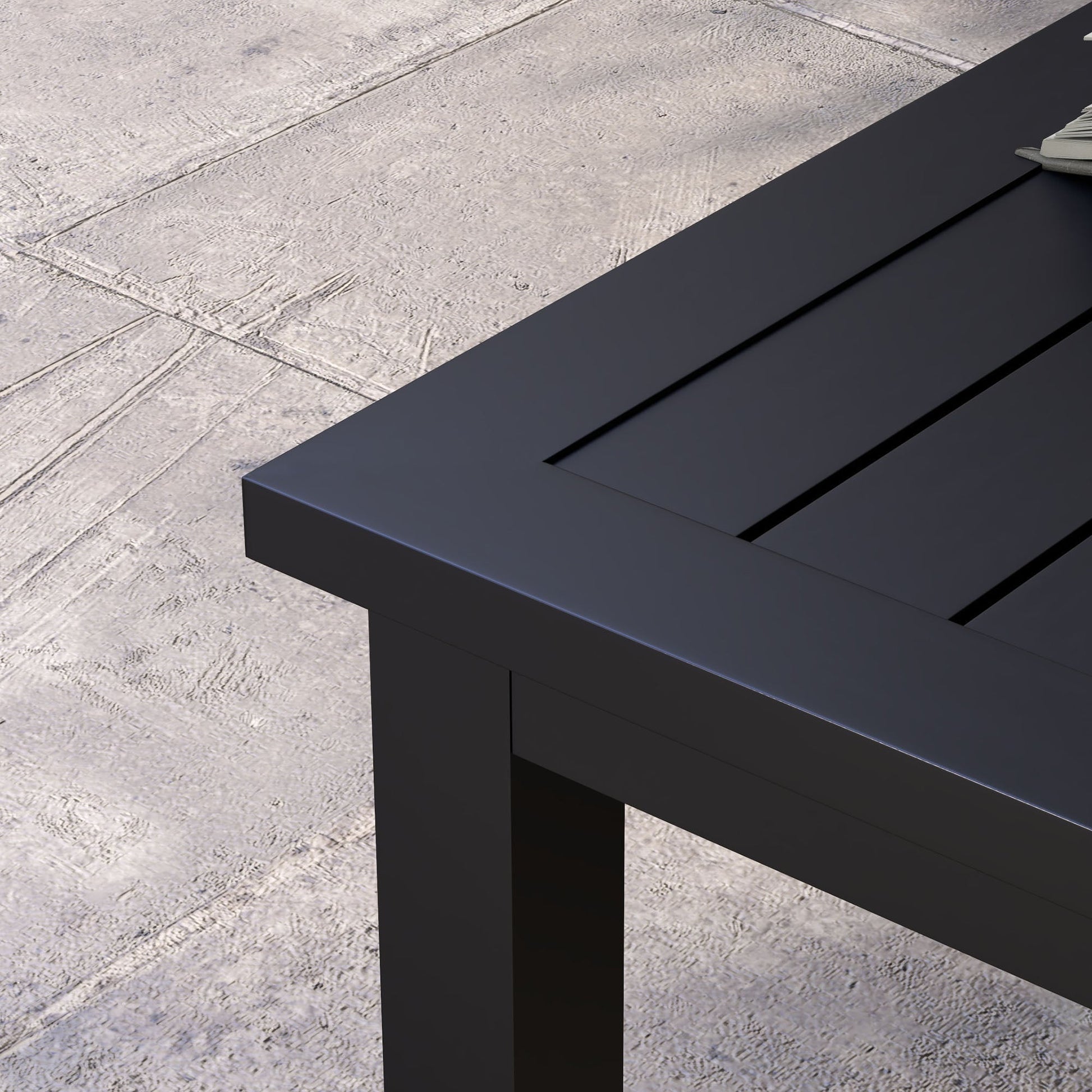 Aluminium Outdoor Coffee Table, Rectangular Patio Side Table with Wood Grain Effect and Slat Tabletop for Indoor, Garden, Balcony, 100cm x 60cm, Black