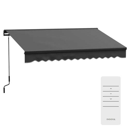 3 x 2m Electric Awning with Remote Controller, Aluminium Frame Retractable Awning, Half Cassette Sun Canopies for Patio Deck Door Window, Dark Grey
