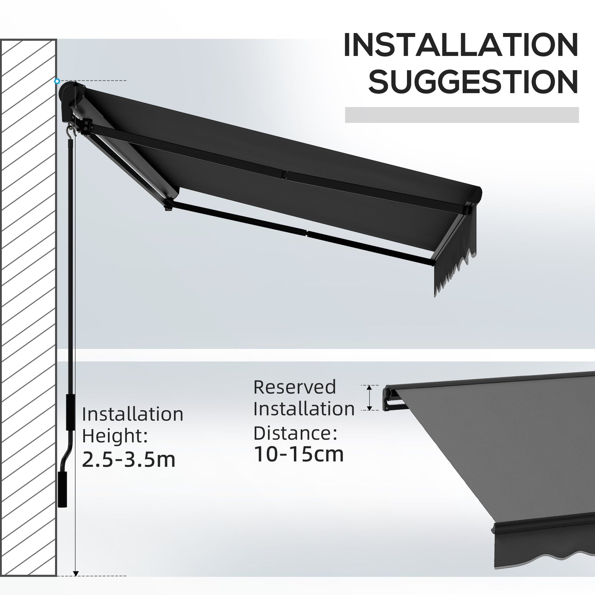3 x 2m Electric Awning with Remote Controller, Aluminium Frame Retractable Awning, Half Cassette Sun Canopies for Patio Deck Door Window, Dark Grey