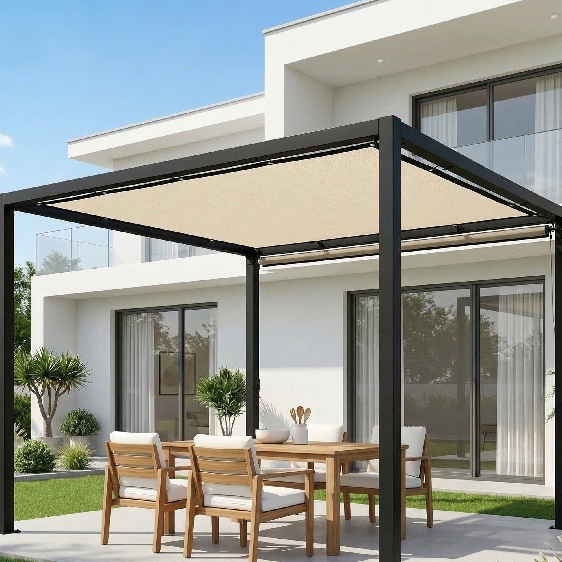 Sun Shade Sail, 3 x 3.6 m Rectangle Sunscreen Awning Canopy with Stainless Steel Eyelets and Bungee Cords, UV Protection Shade Sail  for Outdoors, Garden, Patio, Beige
