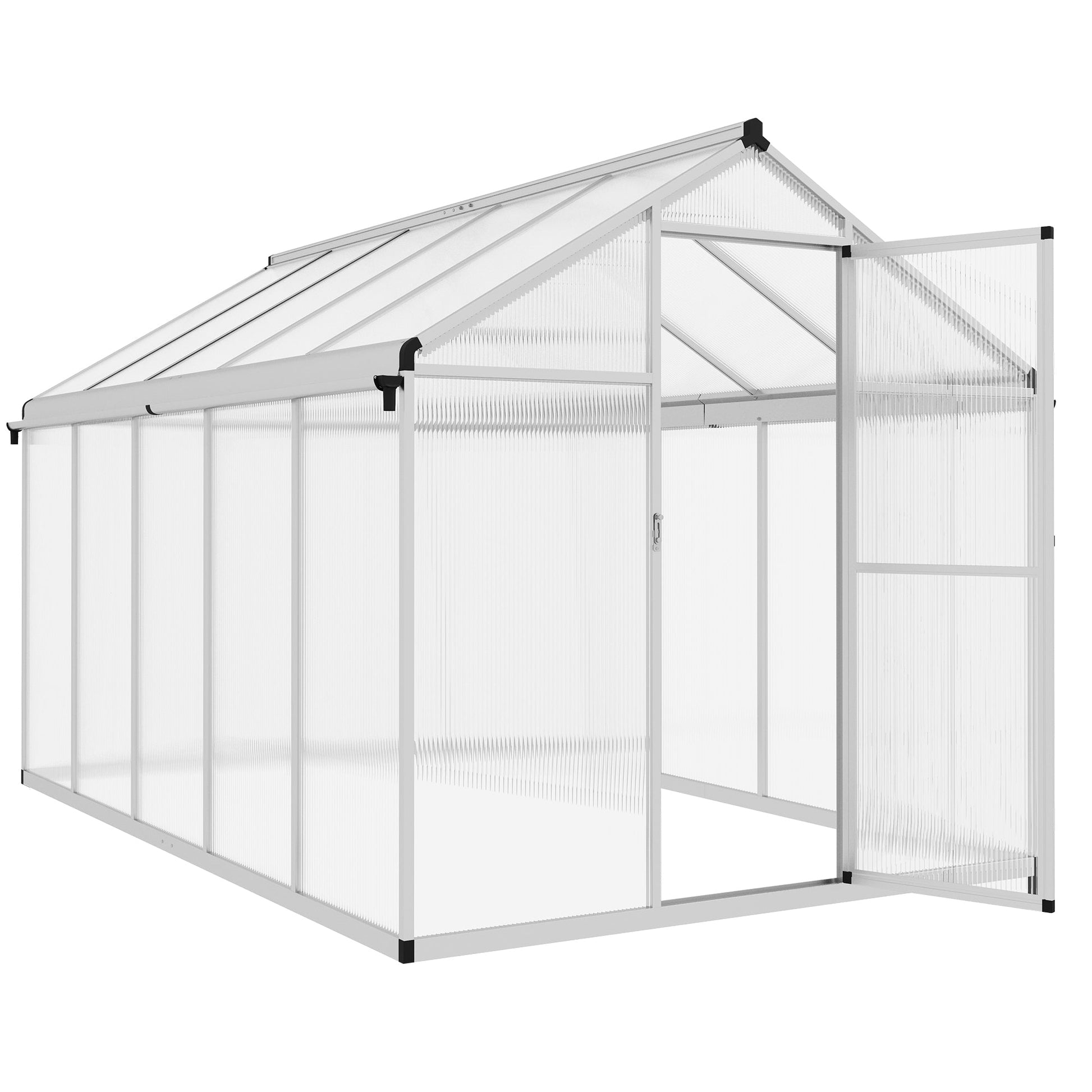6 x 10ft Polycarbonate Greenhouse with Rain Gutters, Large Walk-In Green House with Door and Window, Garden Plants Grow House with Aluminium Frame and Foundation