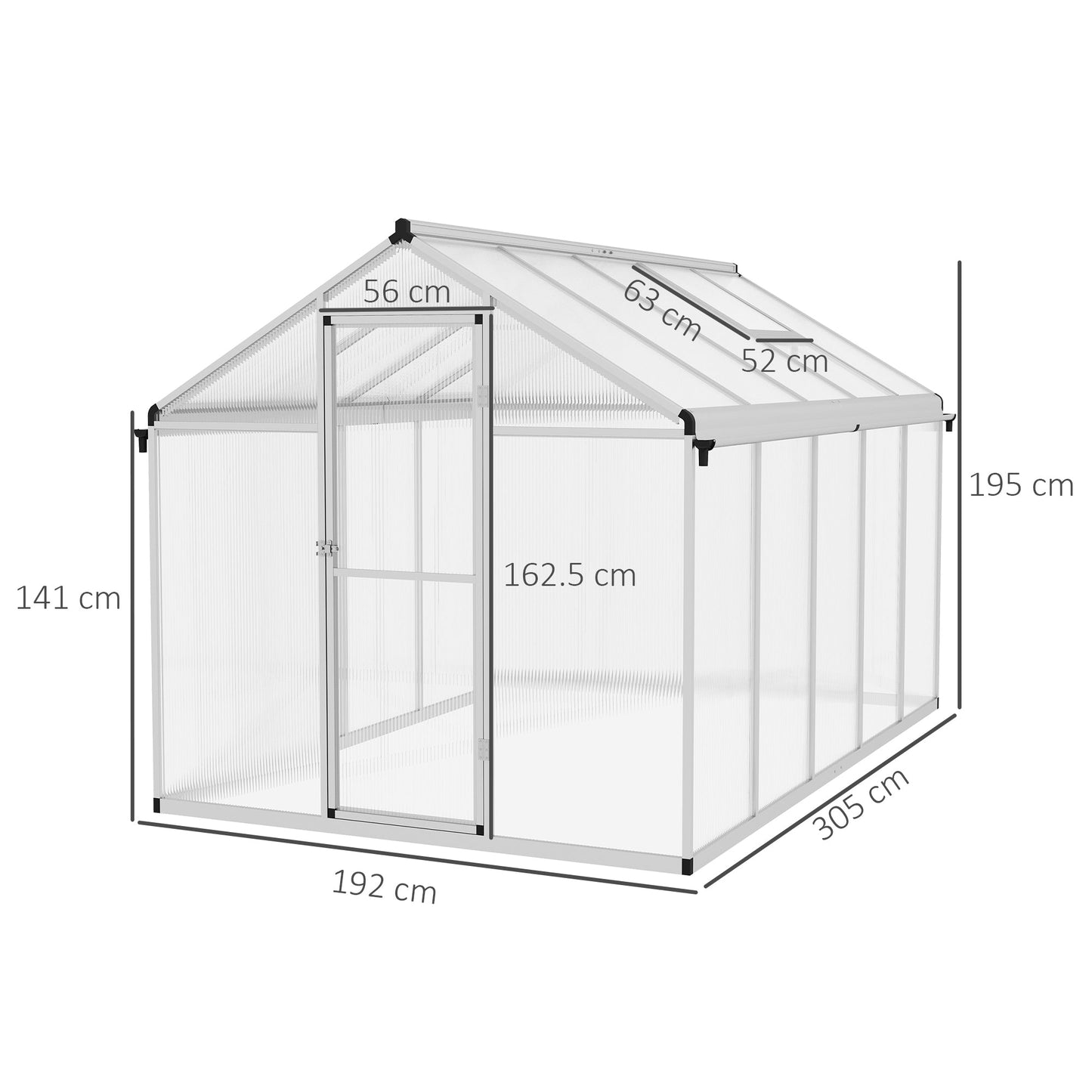 6 x 10ft Polycarbonate Greenhouse with Rain Gutters, Large Walk-In Green House with Door and Window, Garden Plants Grow House with Aluminium Frame and Foundation