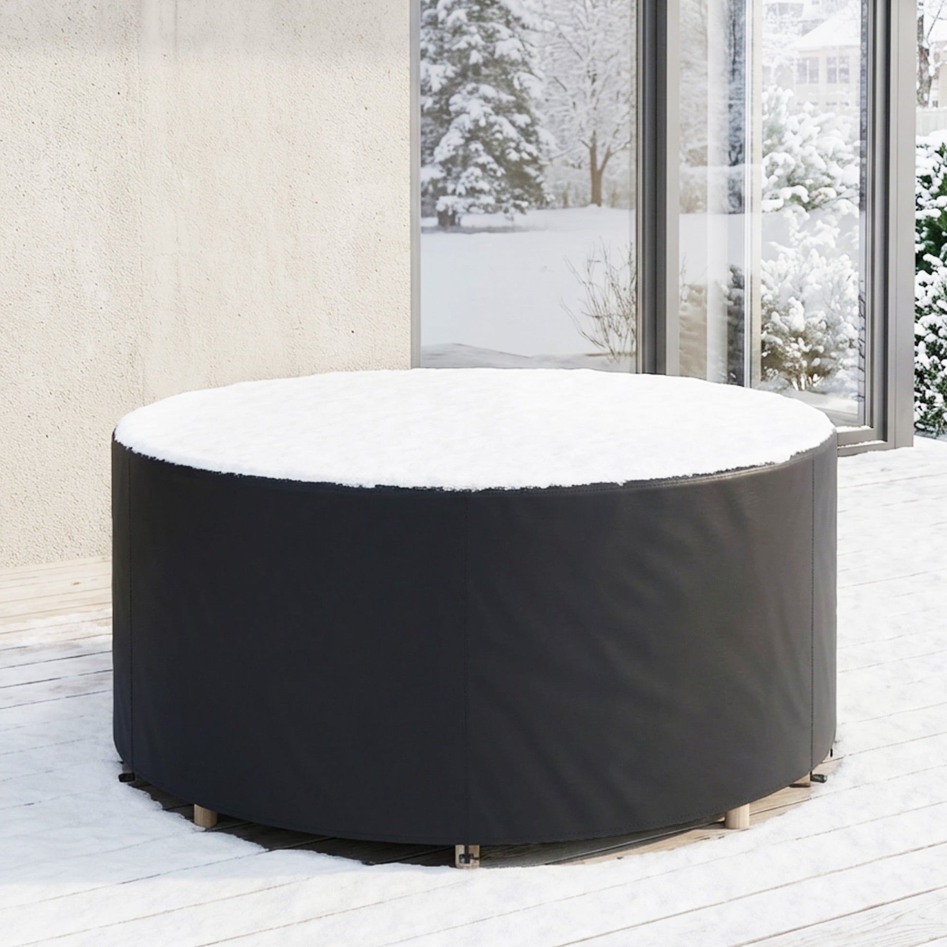 Round Garden Furniture Cover, Waterproof Garden Table Cover, 420D Heavy Duty Oxford for Outdoor Garden Table and Chairs, Φ214 x 70 cm, Black