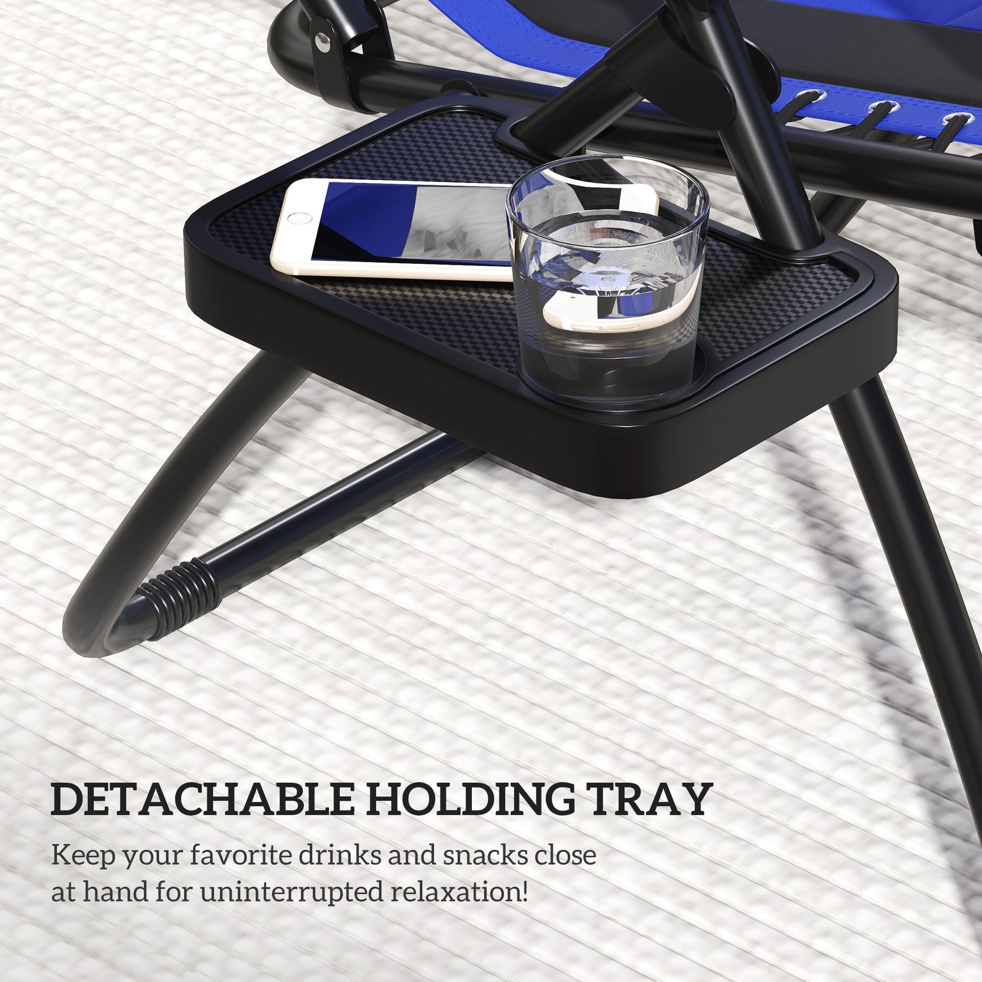 Zero Gravity Lounger Chair, Folding Reclining Patio Chair with Shade Cover, Padded Seat, Cup Holder, Soft Cushion and Headrest for Poolside, Camping, Blue