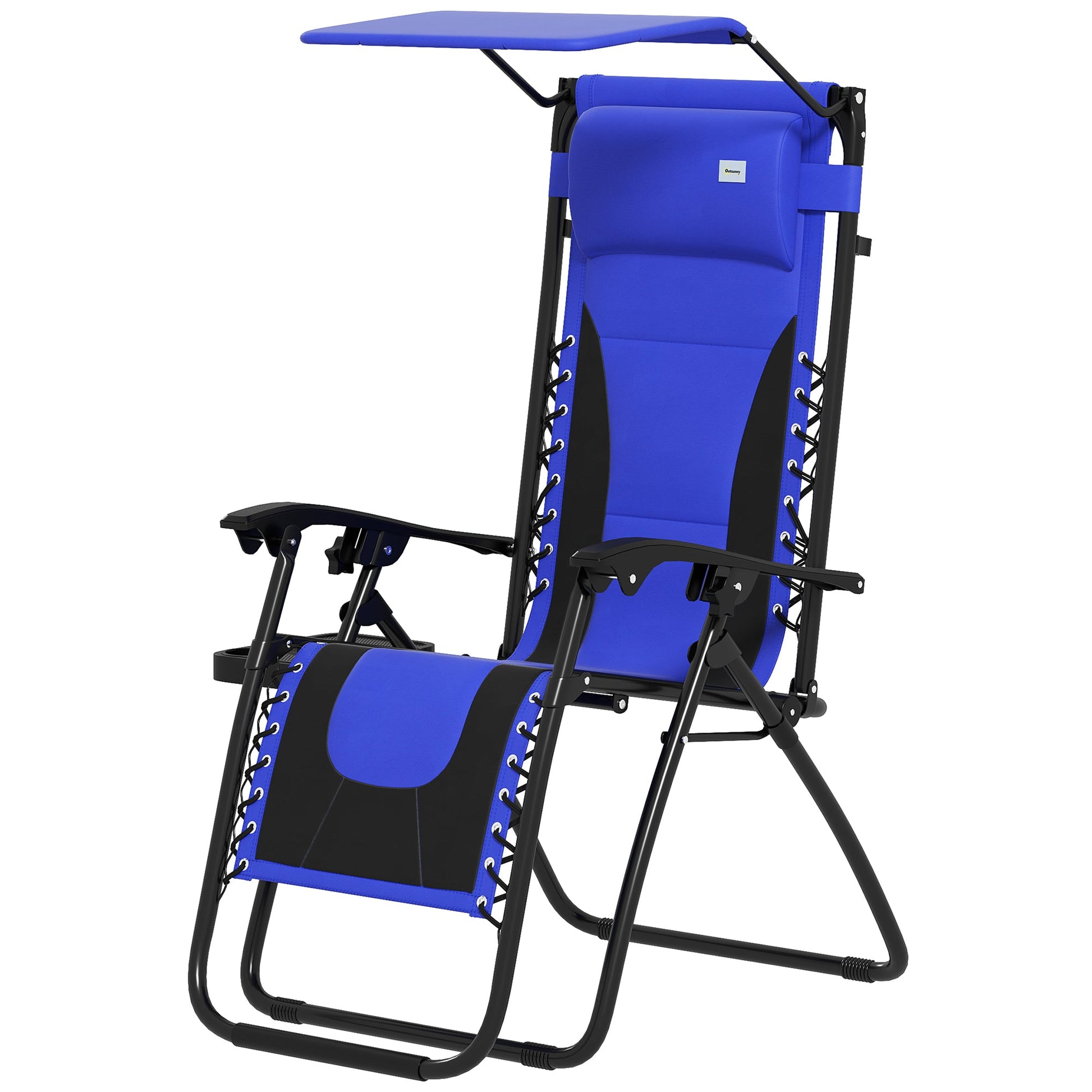 Zero Gravity Lounger Chair, Folding Reclining Patio Chair with Shade Cover, Padded Seat, Cup Holder, Soft Cushion and Headrest for Poolside, Camping, Blue