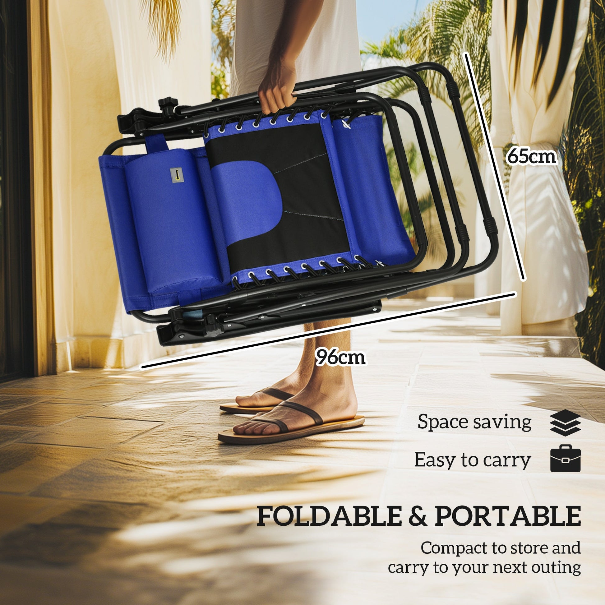 Zero Gravity Lounger Chair, Folding Reclining Patio Chair with Shade Cover, Padded Seat, Cup Holder, Soft Cushion and Headrest for Poolside, Camping, Blue