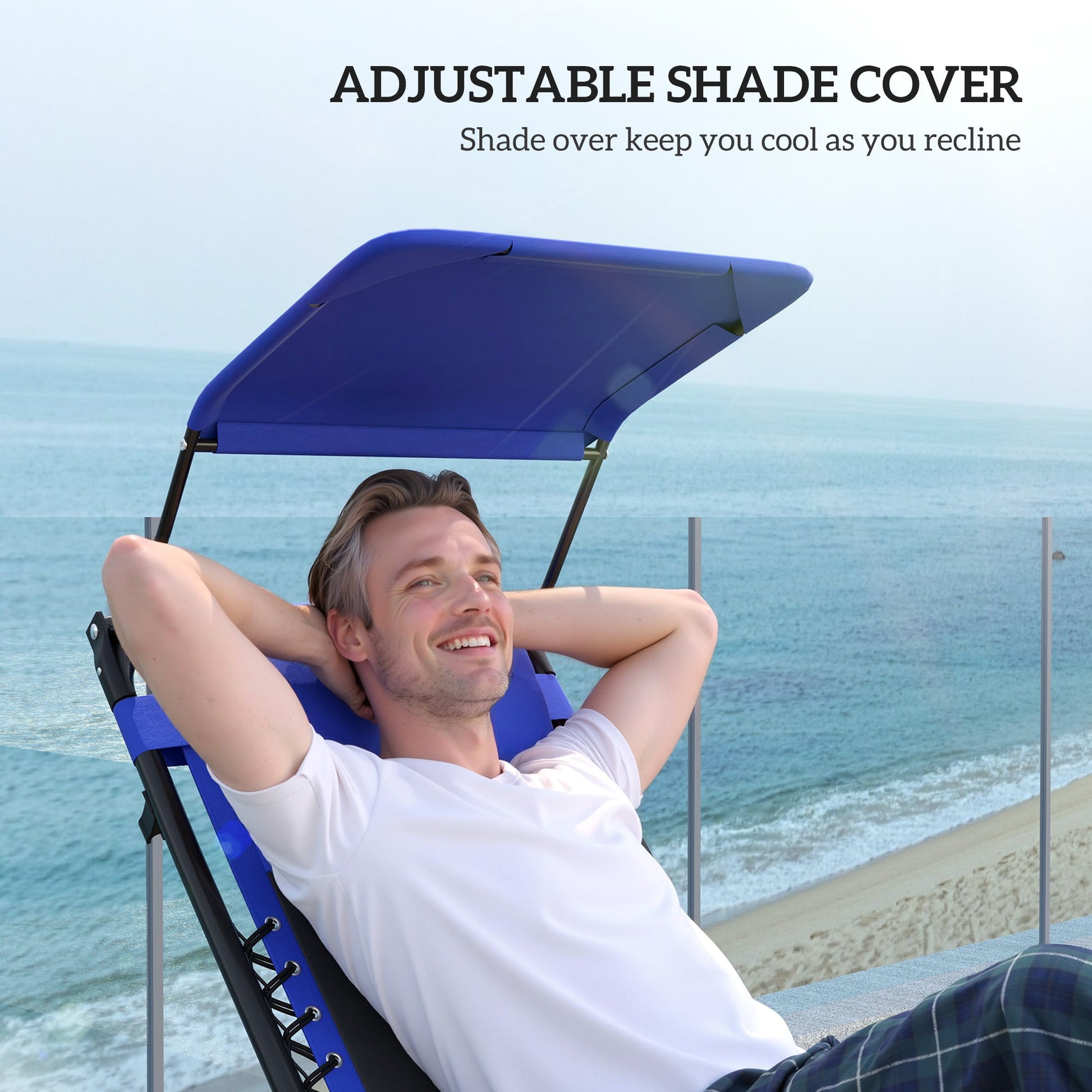 Zero Gravity Lounger Chair, Folding Reclining Patio Chair with Shade Cover, Padded Seat, Cup Holder, Soft Cushion and Headrest for Poolside, Camping, Blue