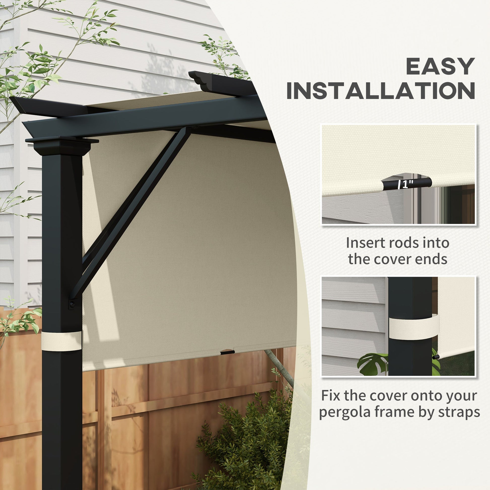 2 PCS Pergola Canopy Replacement, 4.9 x 1.2m UV Protection Pergola Cover, Easy to Install, for 3 x 3(m) Pergola, Cream White