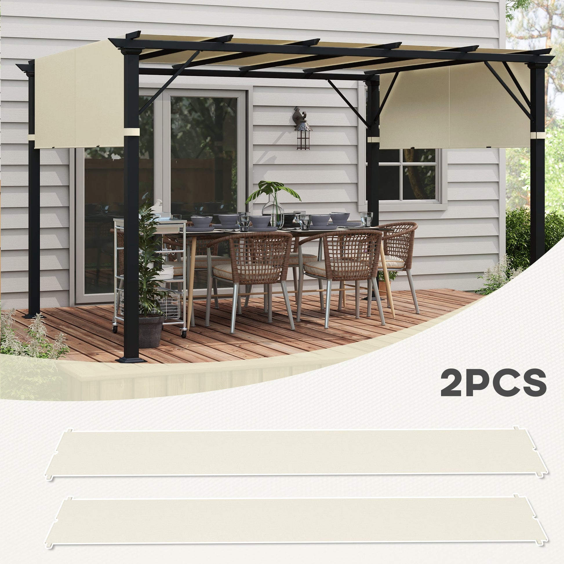 2 PCS Pergola Canopy Replacement, 4.9 x 1.2m UV Protection Pergola Cover, Easy to Install, for 3 x 3(m) Pergola, Cream White