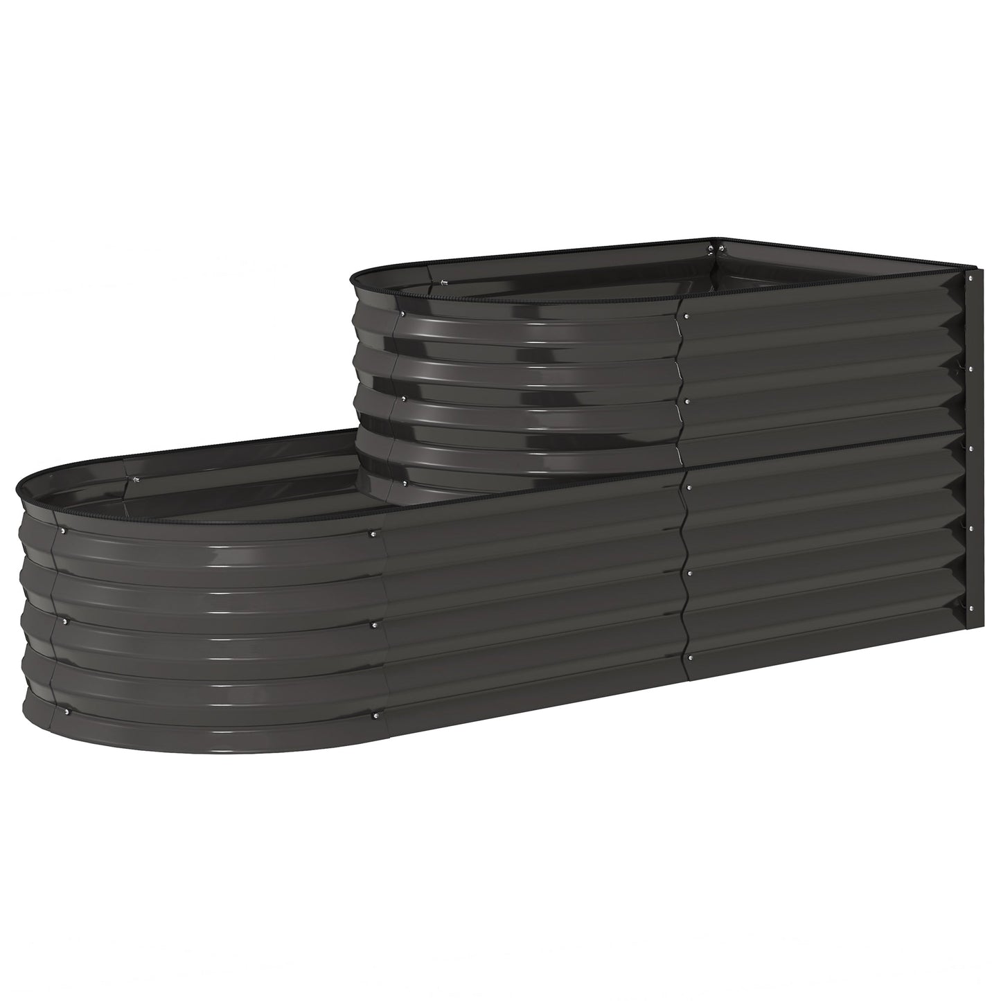 2-Tier Raised Garden Bed, Outdoor Galvanised Planter Box with Safety Edging and Gloves, Metal Raised Bed with Open Bottom for Vegetables, Flowers, Fruits and Herbs, Dark Grey