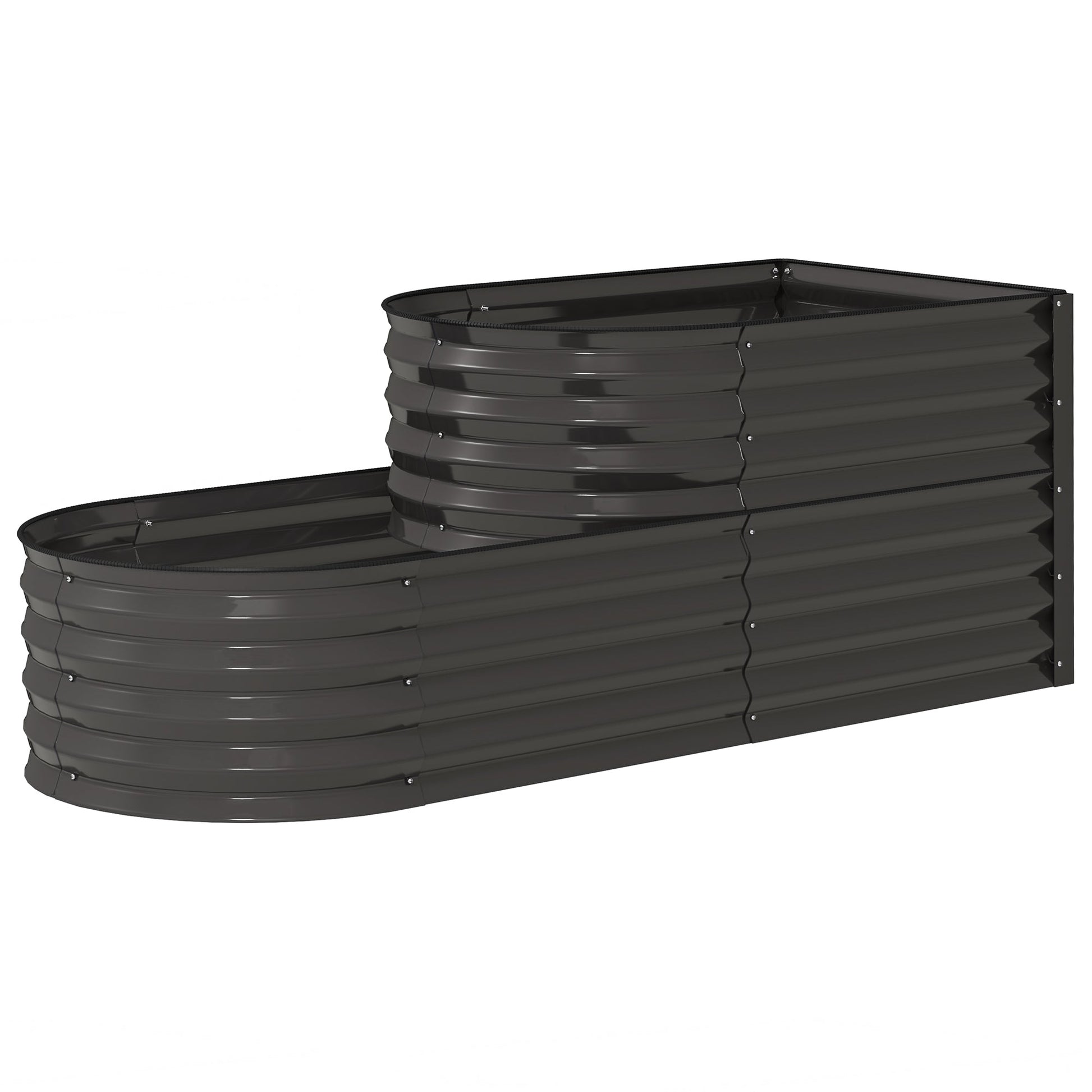 2-Tier Raised Garden Bed, Outdoor Galvanised Planter Box with Safety Edging and Gloves, Metal Raised Bed with Open Bottom for Vegetables, Flowers, Fruits and Herbs, Dark Grey