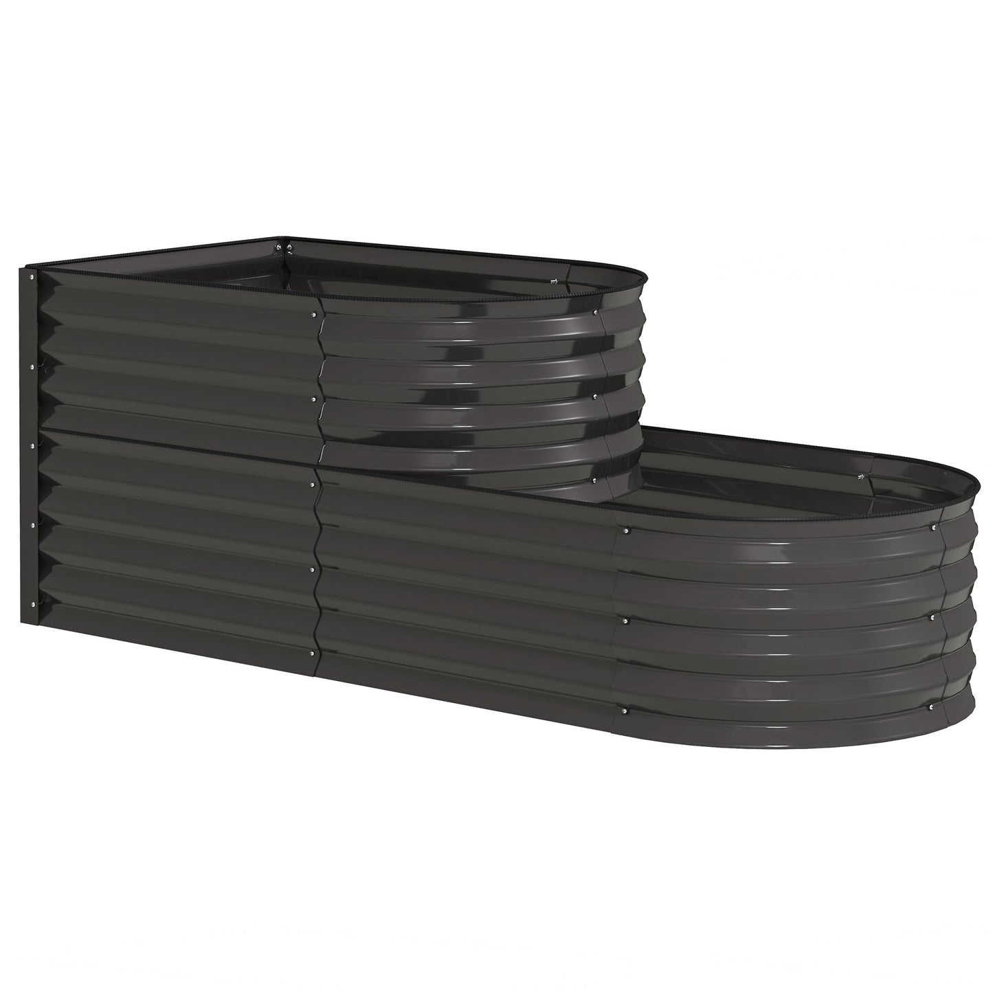 2-Tier Raised Garden Bed, Outdoor Galvanised Planter Box with Safety Edging and Gloves, Metal Raised Bed with Open Bottom for Vegetables, Flowers, Fruits and Herbs, Dark Grey