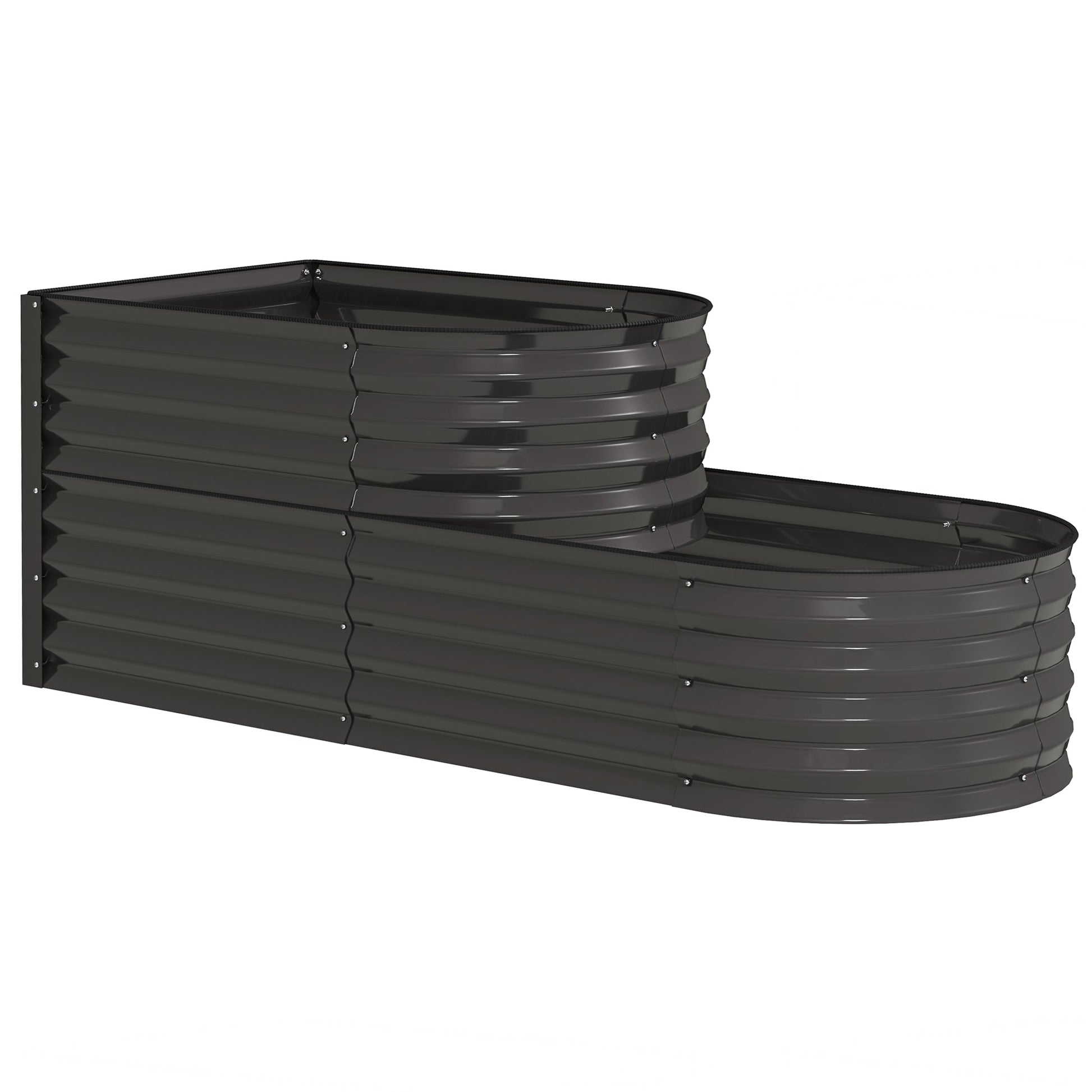 2-Tier Raised Garden Bed, Outdoor Galvanised Planter Box with Safety Edging and Gloves, Metal Raised Bed with Open Bottom for Vegetables, Flowers, Fruits and Herbs, Dark Grey
