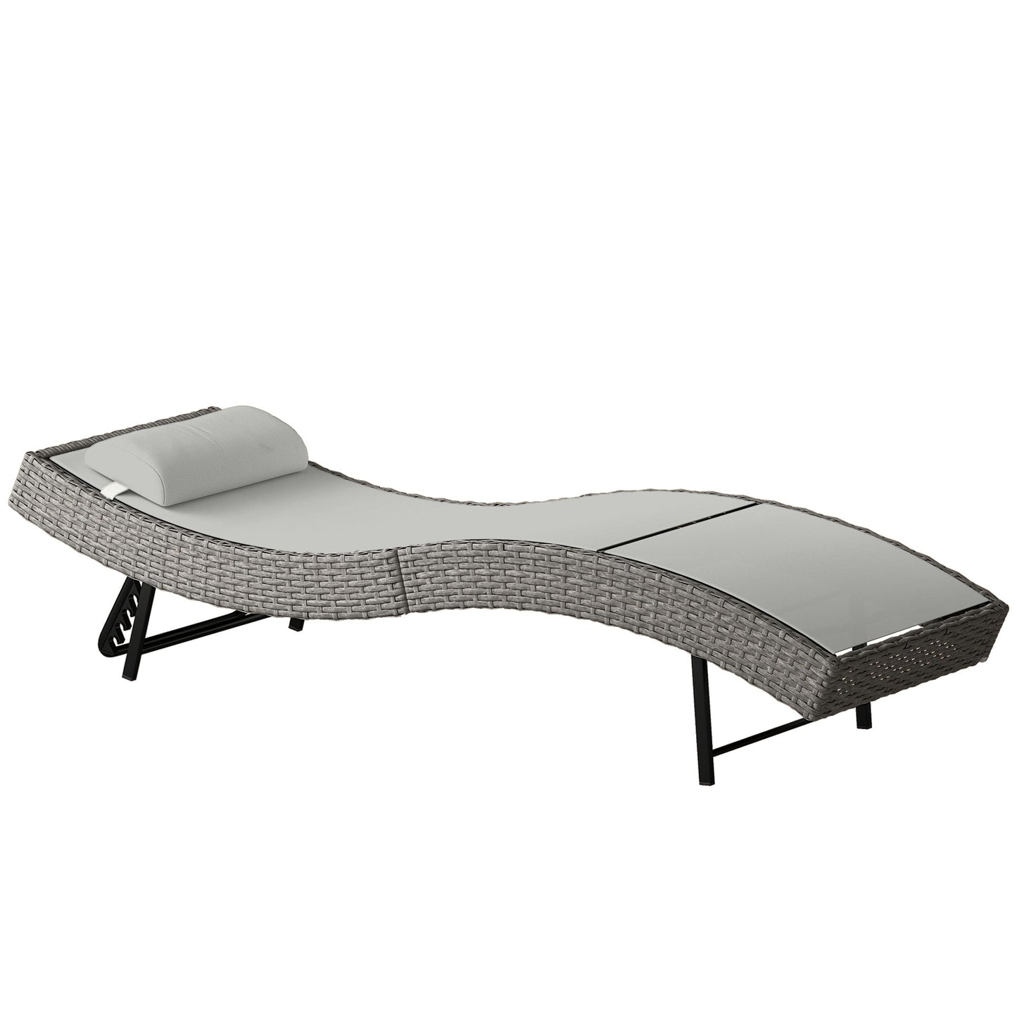 Rattan Sun Lounger, 5 Position Adjustable Garden Lounger Recliner with S Shaped Texteline Seat and Headrest, Reclining Outdoor Sunbed with Metal Frame for Patio, Terrace, Light Grey
