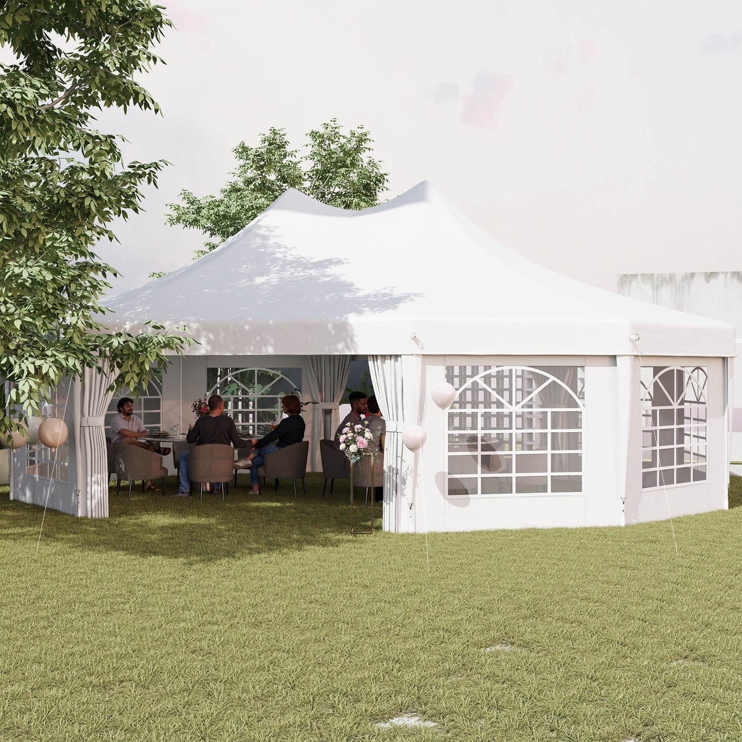10 Sides Decagonal Garden Gazebo Marquee Party Tent Wedding Canopy Outdoor Heavy Duty Metal Frame (8.9m x 6.5m) - White