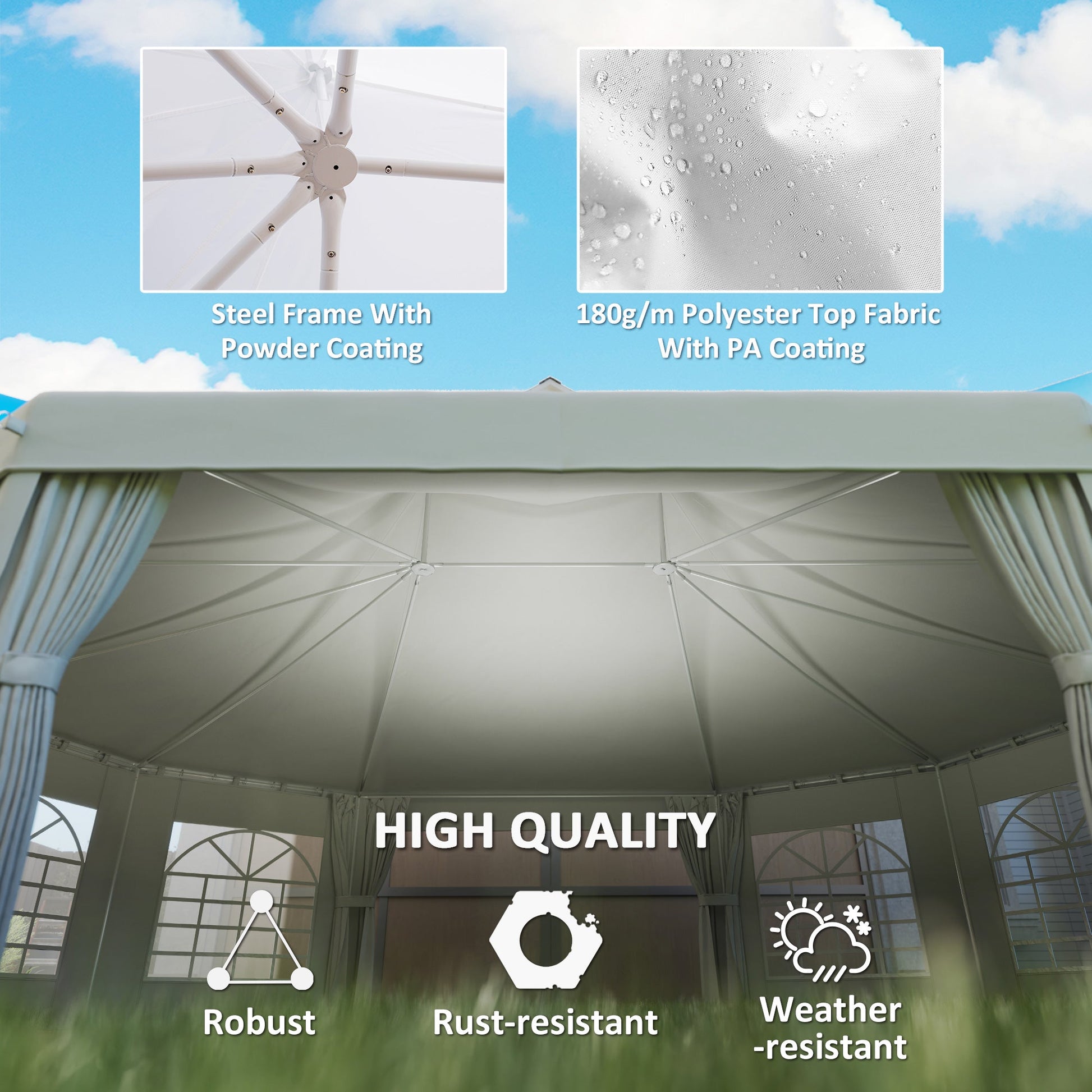 10 Sides Decagonal Garden Gazebo Marquee Party Tent Wedding Canopy Outdoor Heavy Duty Metal Frame (8.9m x 6.5m) - White