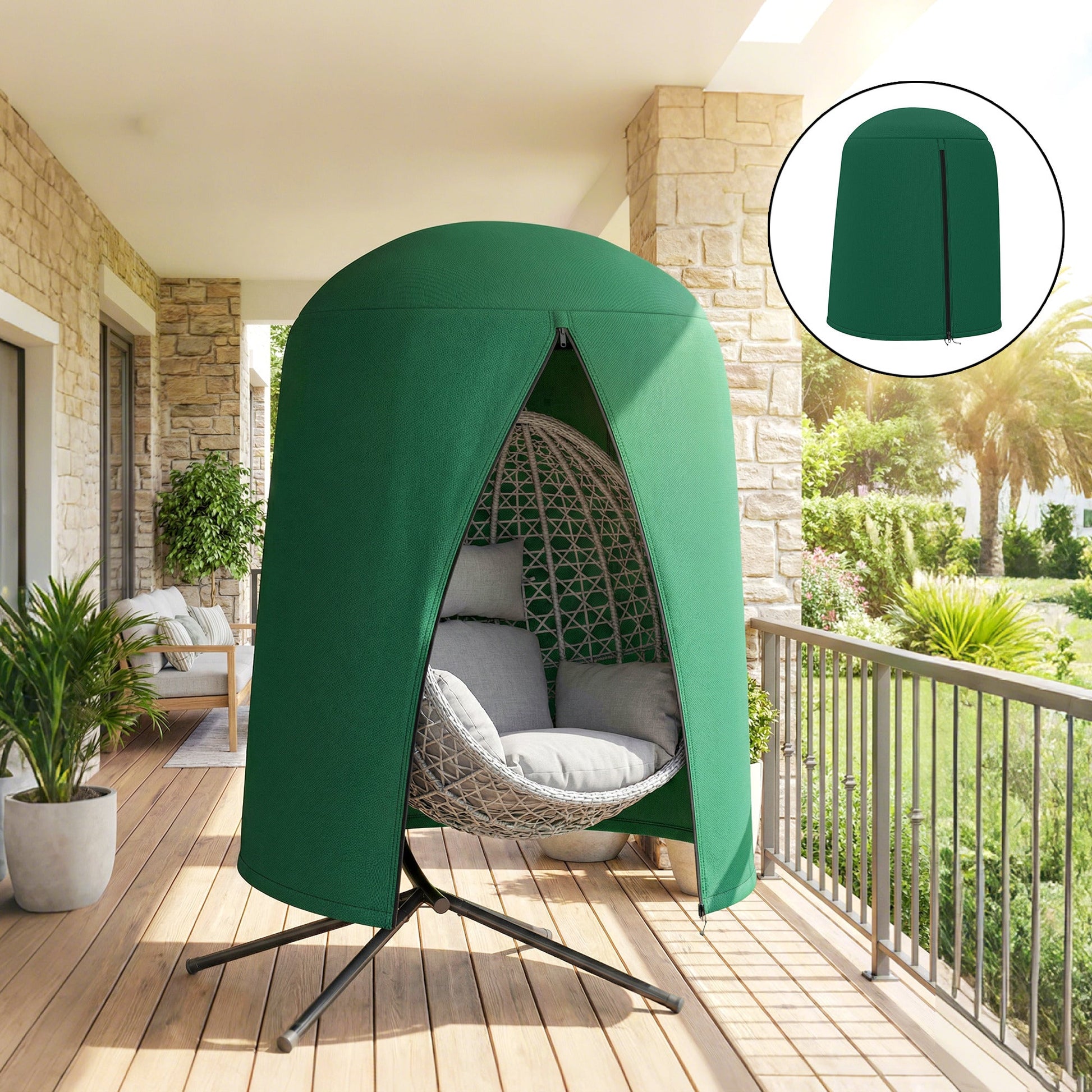 Hanging Egg Chair Cover, Outdoor Single Swing Chair Cover, Waterproof Anti-dust Furniture Protector with Zipper, 420D Oxford Fabric for Φ128 x 190H cm Stand, Green