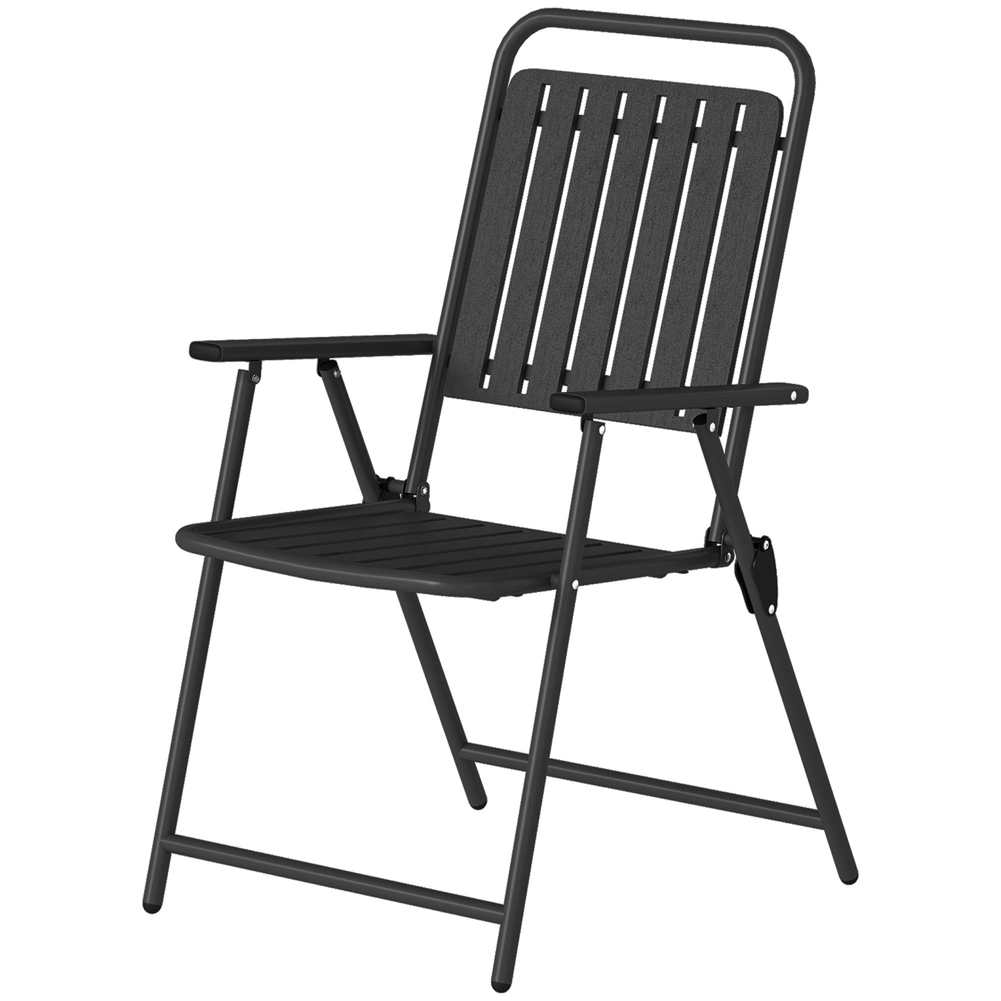 Folding Garden Chairs Set of 4, Garden Dining Chairs with Plastic Slatted Seat and Back, Portable Folding Chair Set with Armrests and Steel Frame for Outdoor, Patio, Balcony, Terrace, Black