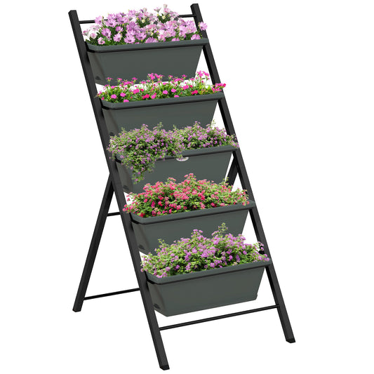 Vertical Raised Garden Bed with 5 Removable Tray, Indoor Outdoor Elevated Plant Stand Grow Container for Vegetable Flowers Herbs, Charcoal Grey