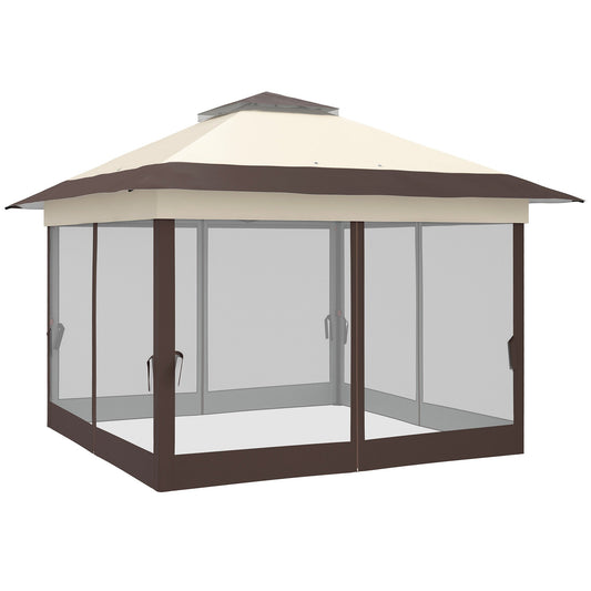 3.6 x 3.6 m Pop up Gazebo with Netting and Wheeled Carry Bag, UPF50+ Height Adjustable Party Tent Instant Canopy Sun Shade Shelter, Khaki