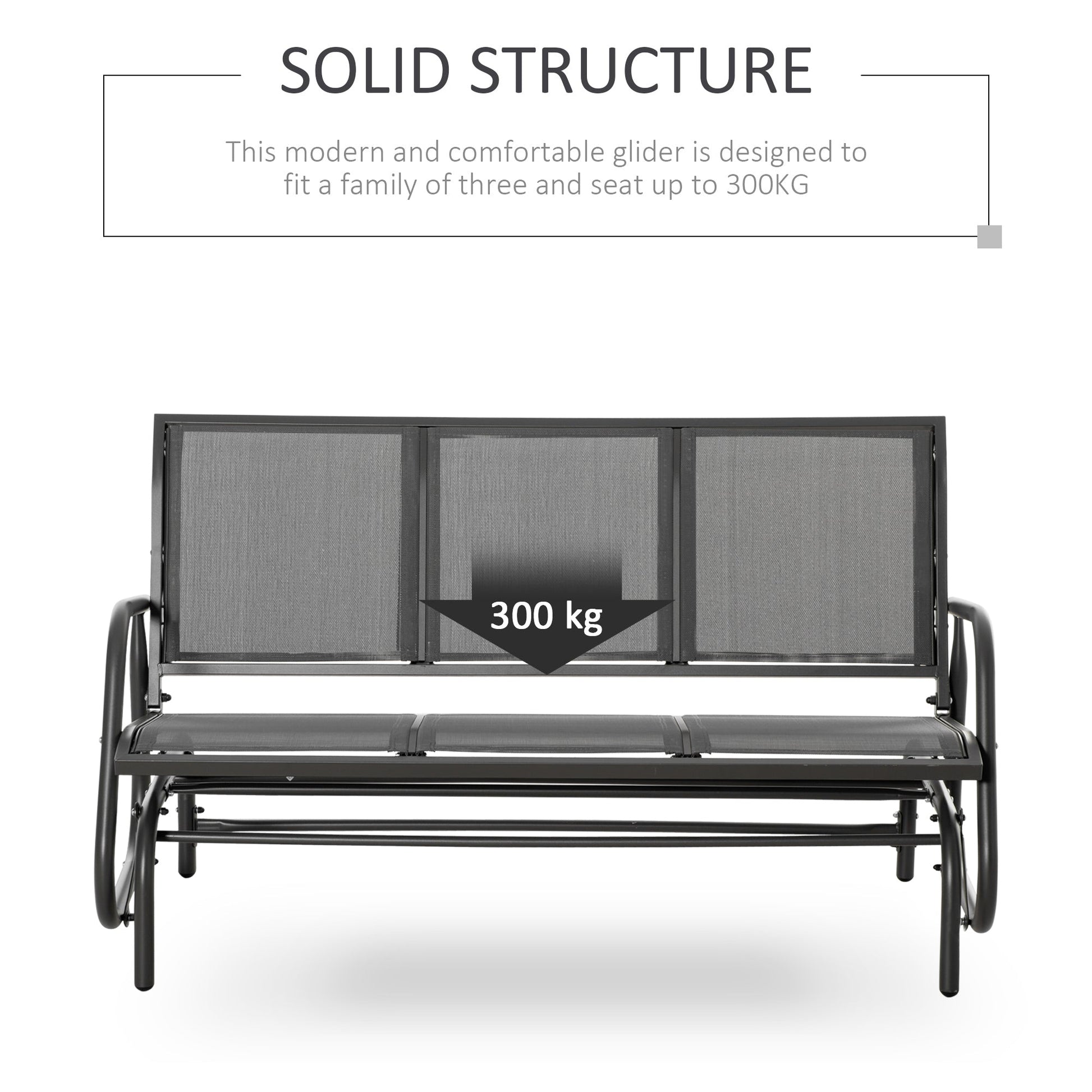3-Seat Glider Rocking Chair for 3 People Garden Bench Patio Furniture Metal Frame, Grey