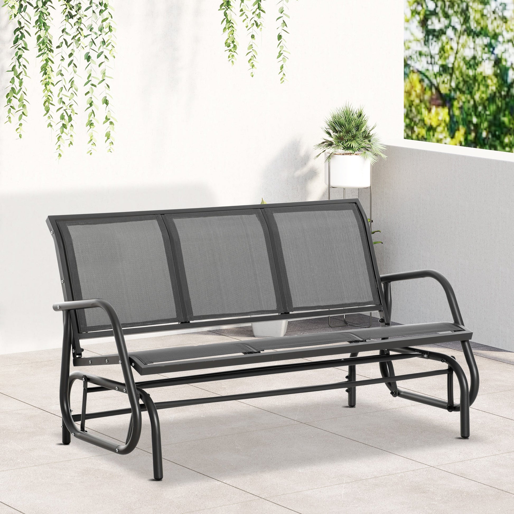 3-Seat Glider Rocking Chair for 3 People Garden Bench Patio Furniture Metal Frame, Grey