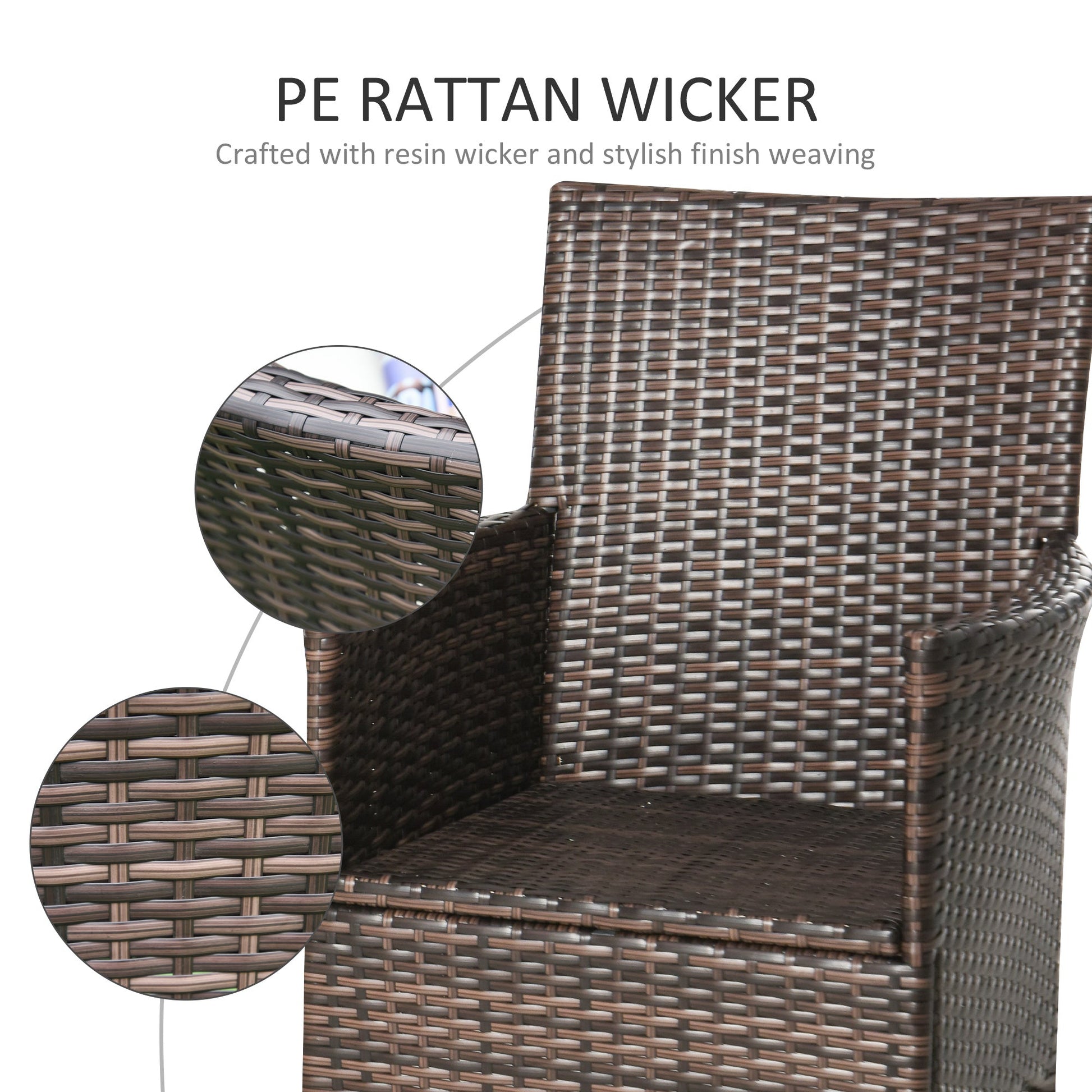 4 Pieces Outdoor PE Rattan Dining Chairs Set with Cushion, Garden Armchair with Armrests, High Backrest, Metal Frame Patio Wicker Furniture, Deep Coffee