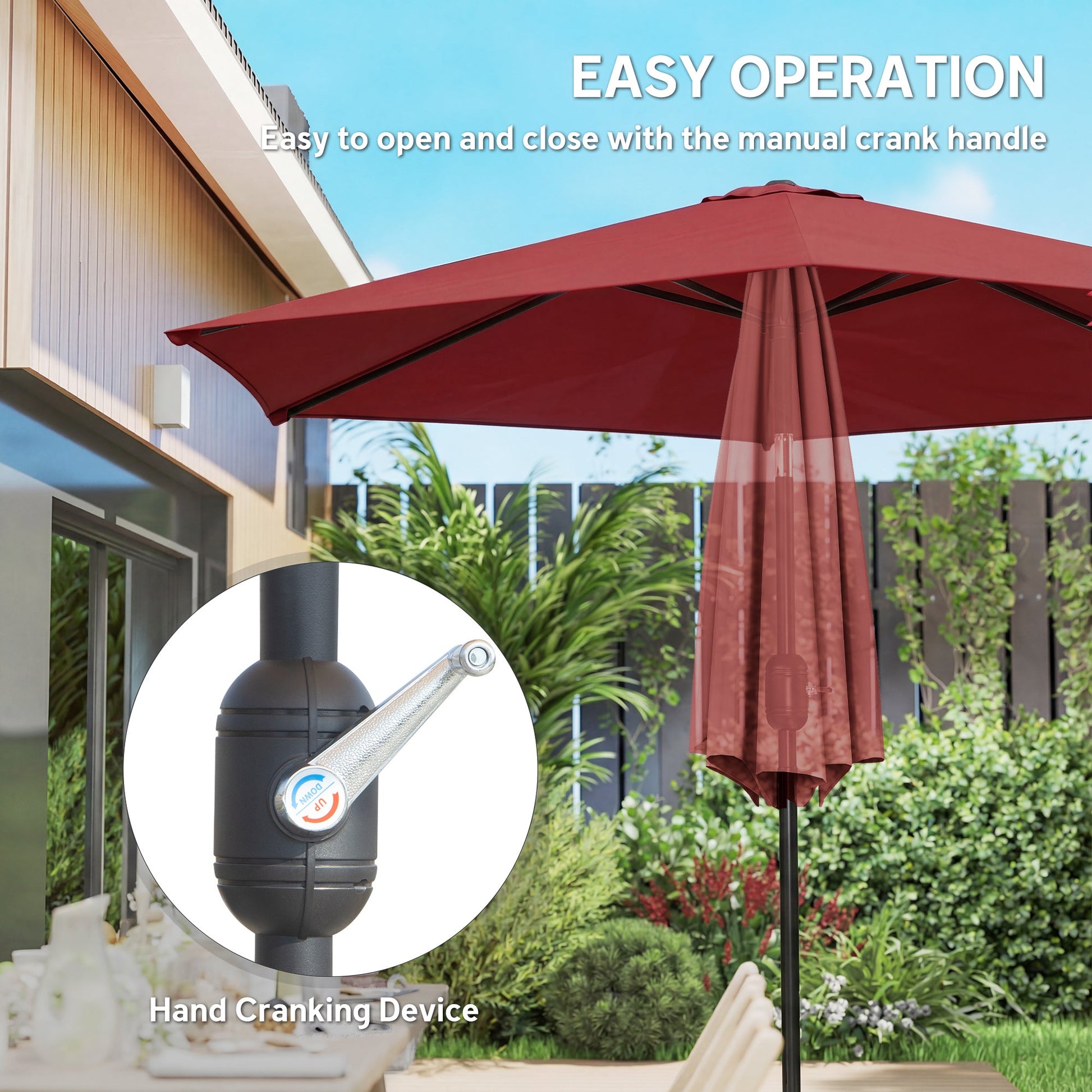 2.6 m Garden Parasol Umbrella with Aluminium Pole, Outdoor Table Market Patio Umbrella Sun Shade with Tilt and Crank, Vent, Wine Red