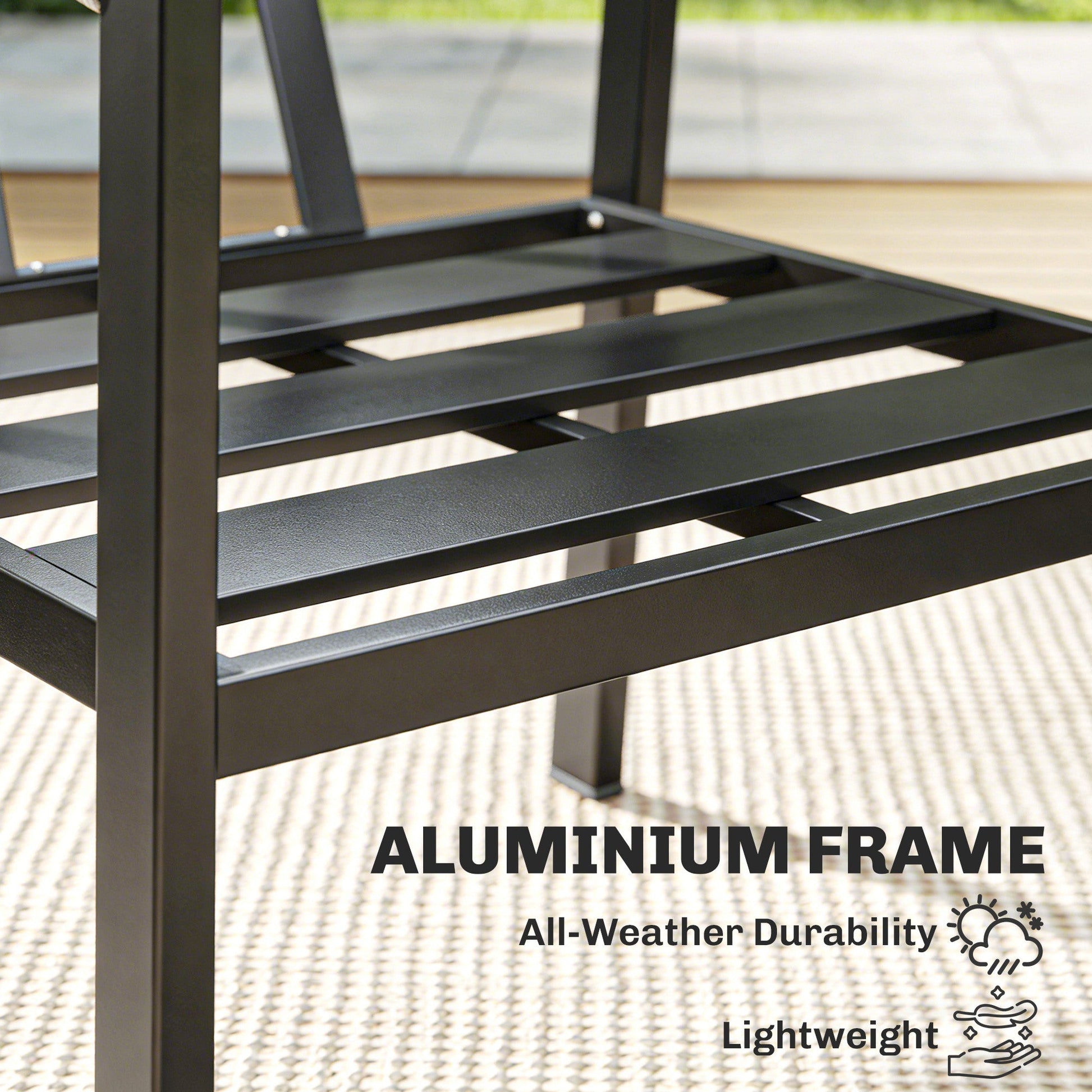 Aluminium Garden Furniture Set, 4 Seater Outdoor Patio Furniture with Loveseat, 2 Armchairs, Slatted Table, Outdoor Furniture Conversation Set with Thick Cushions, Black